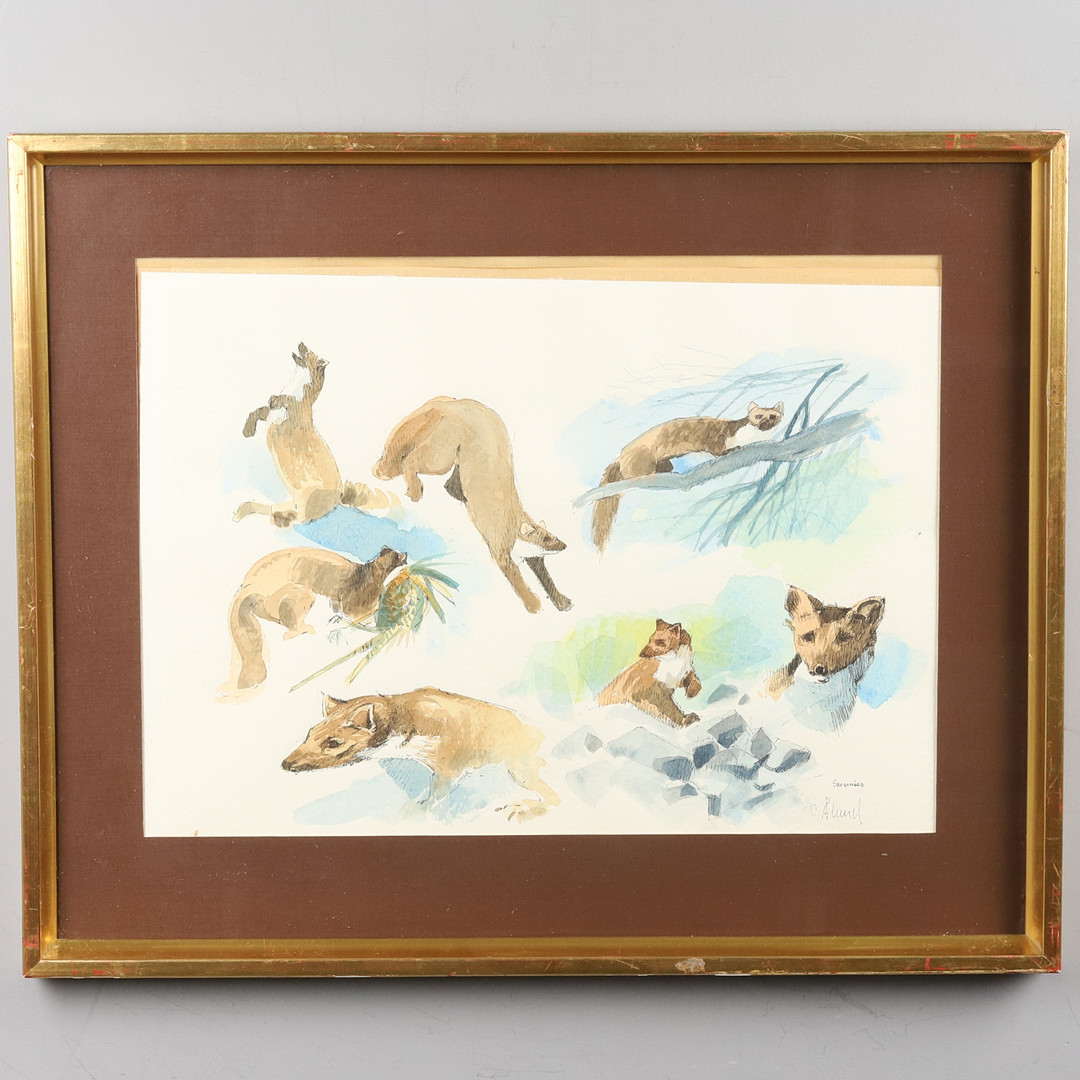 ULF ÅLUND. Blandteknik på papp, "Skogsmård", signerad.