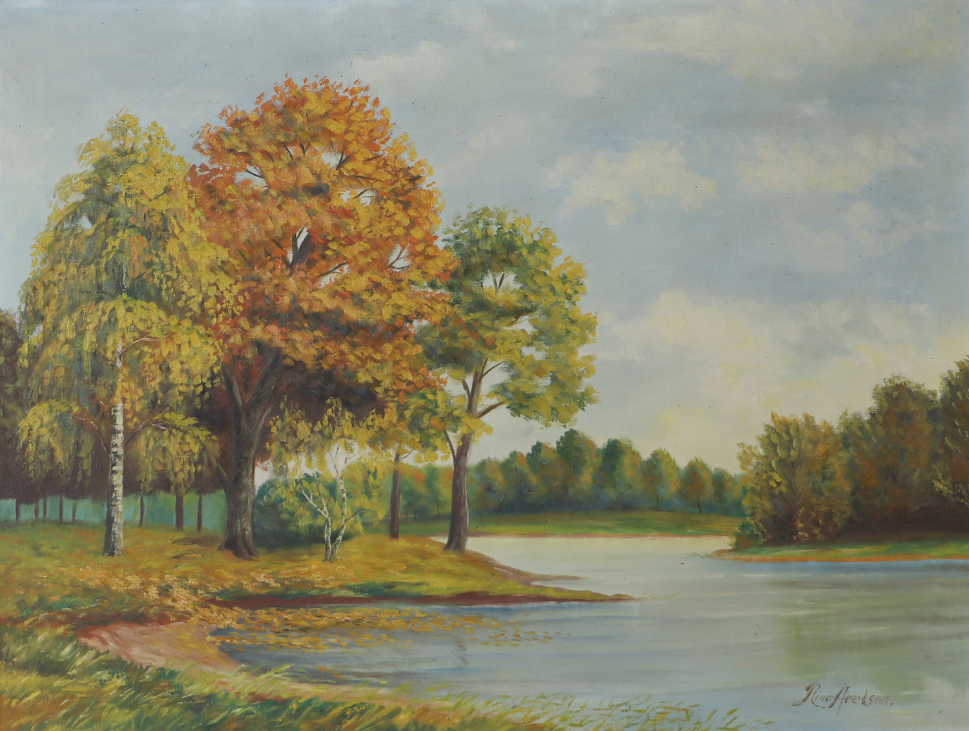 RINAS AXELSON. Sjölandskap, olja på duk, signerad.