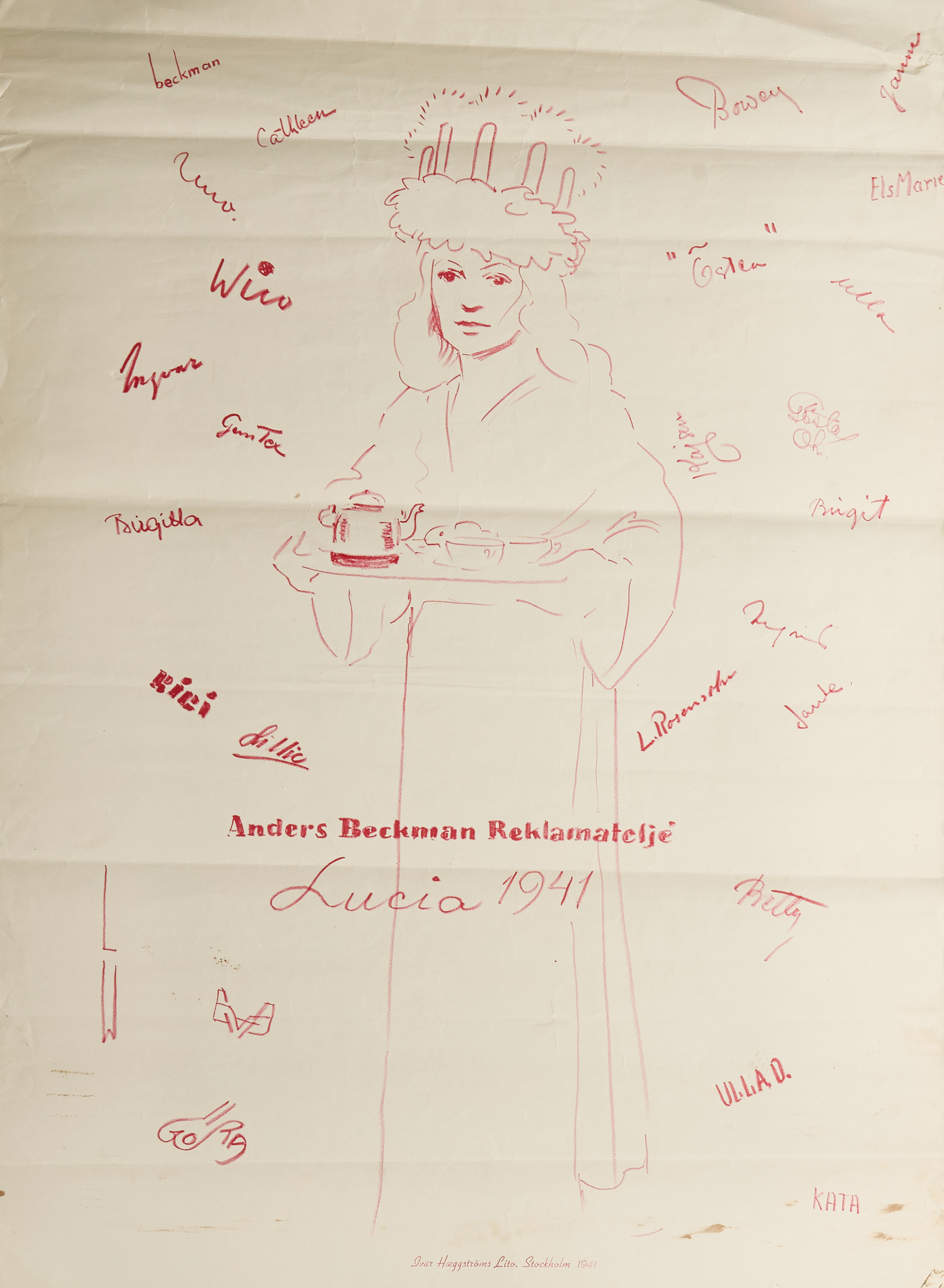 LENNART ROSENSOHN (1918-1994). Affisch, "Anders Beckman reklamateljé Lucia 1941", signaturer i trycket, bland annat L.Rosensohn, litografi.