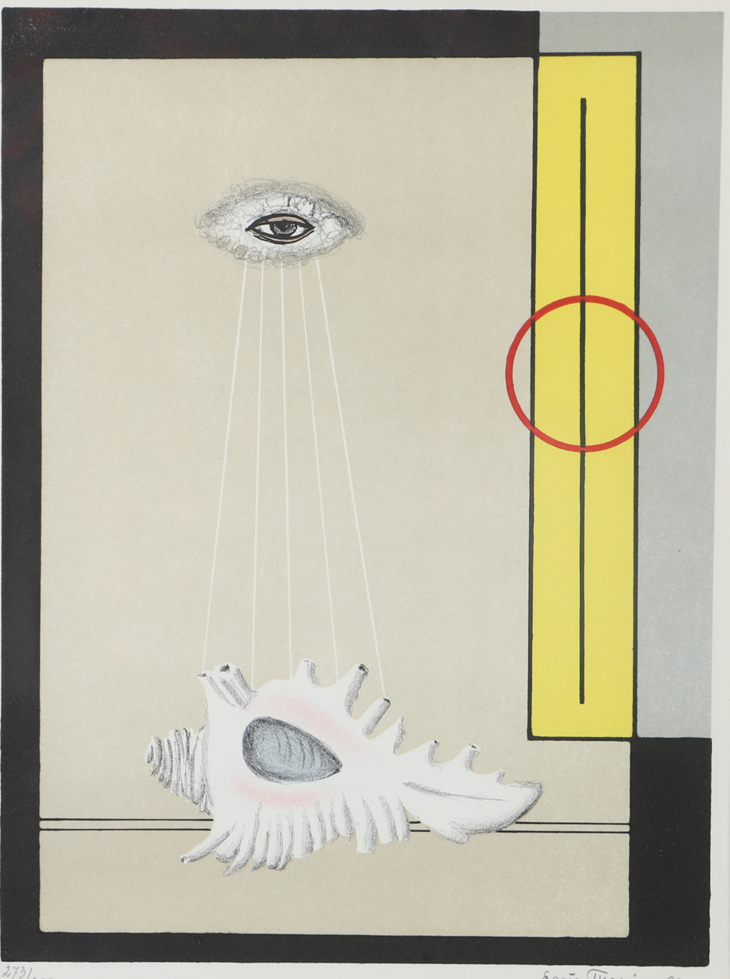 ESAIAS THORÉN. Komposition med öga, färglitografi, signerad -80.