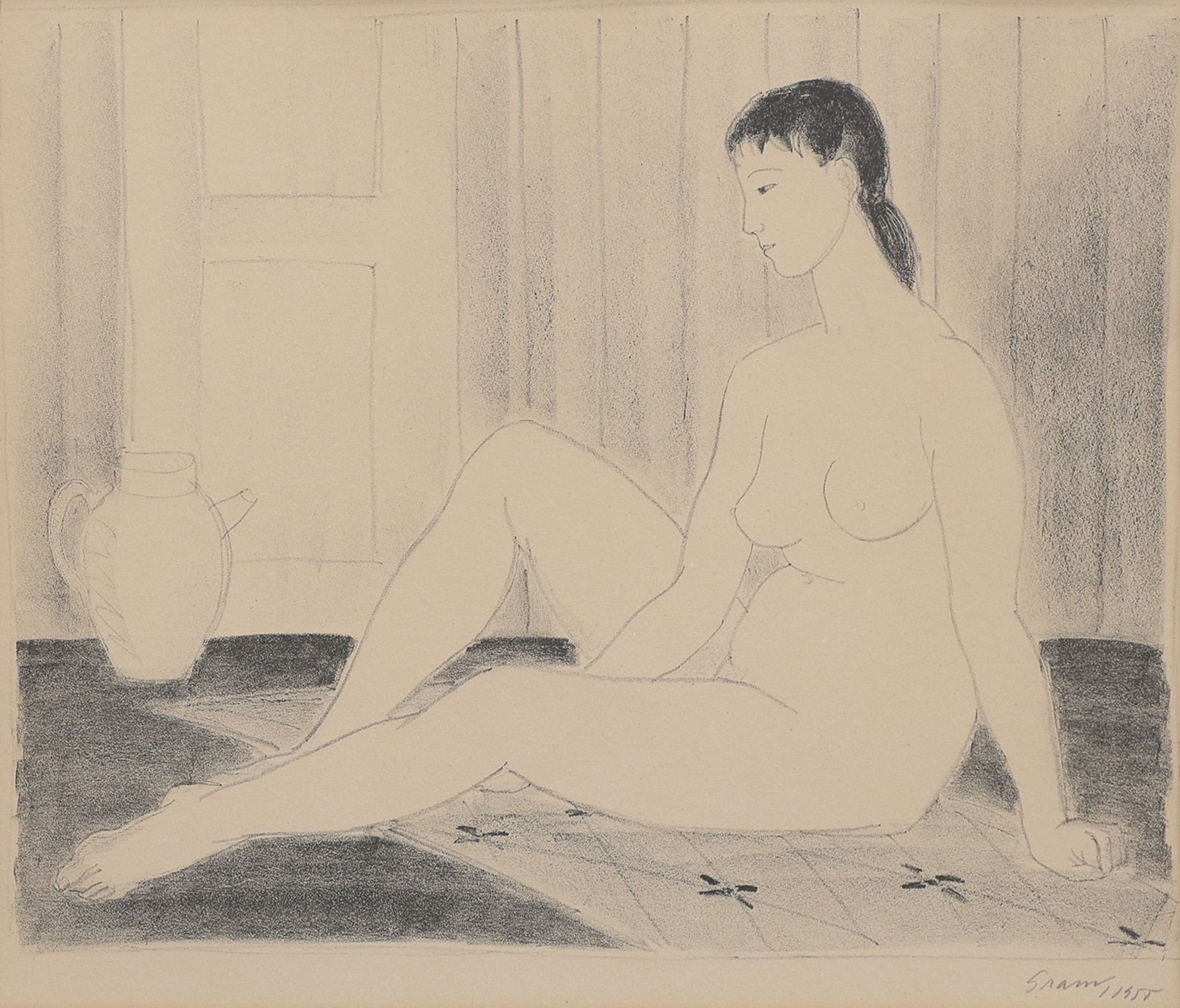 LENNART GRAM. SITTANDE KVINNA, LITOGRAFI.