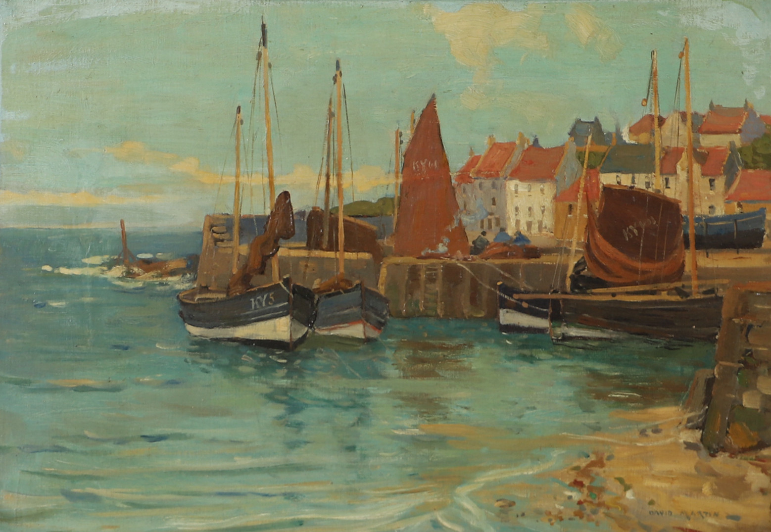 DAVID MARTIN. Hamnmotiv, olja på duk, 1800-tal.