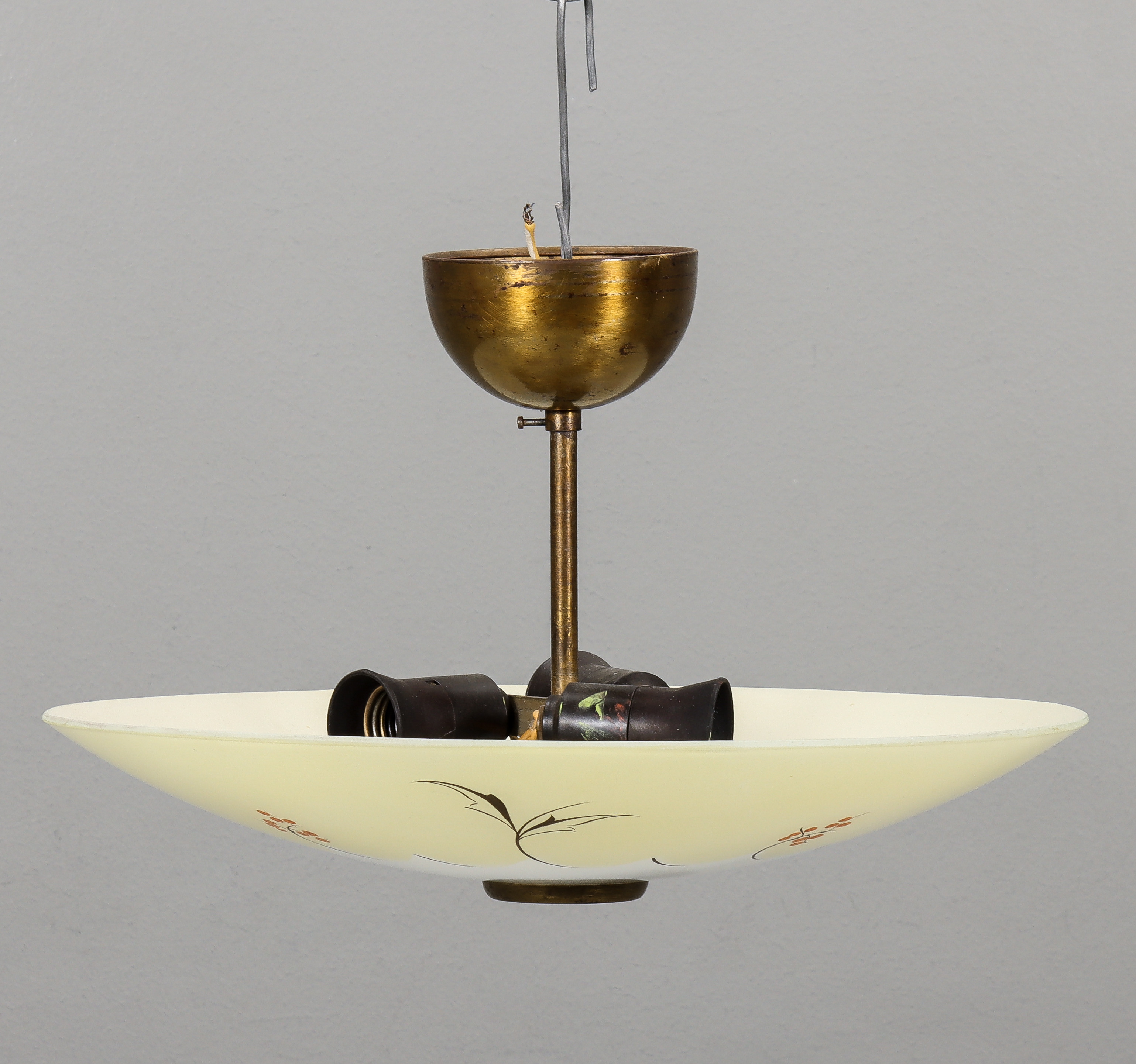 TAKLAMPA, glas och mässing, 1900-talets mitt.