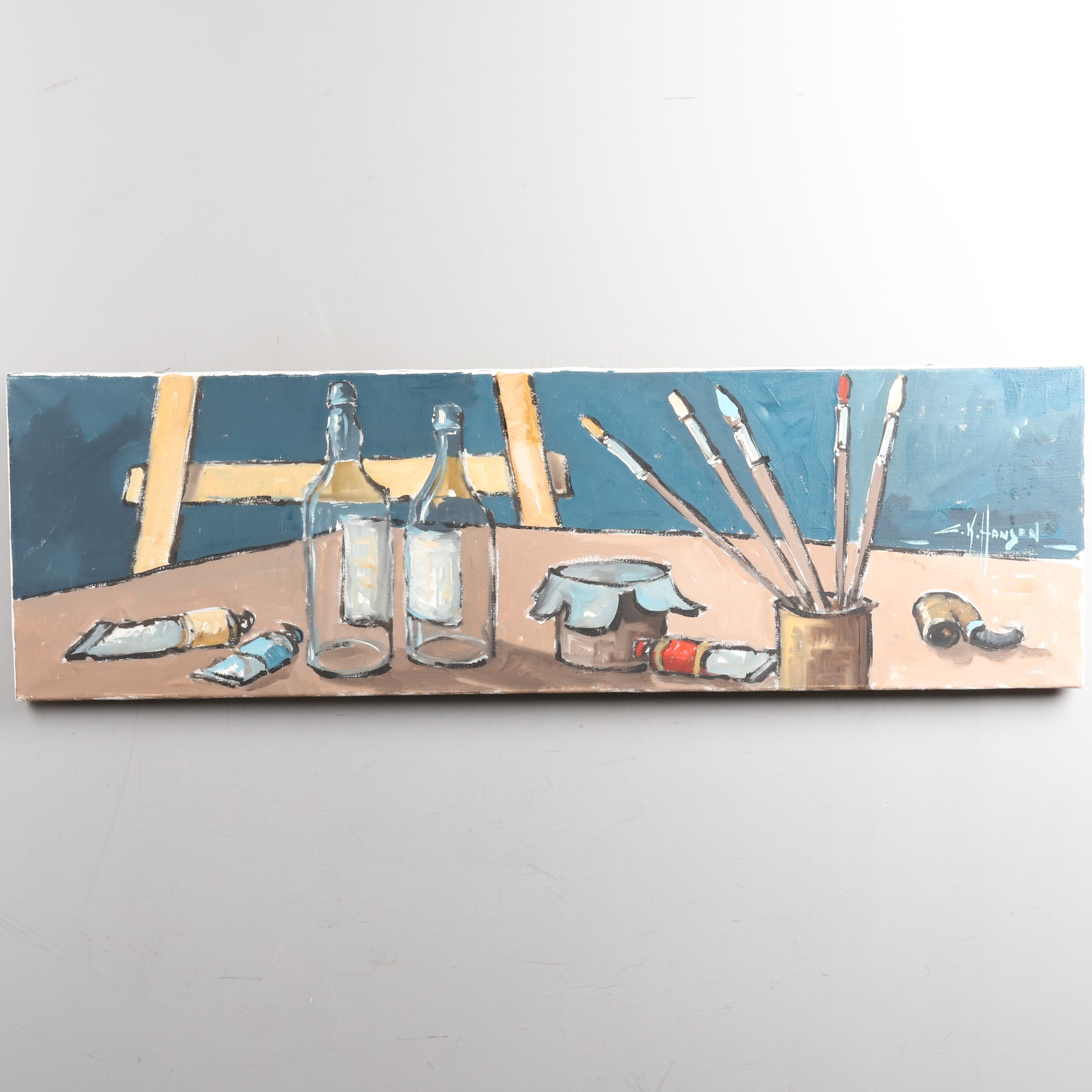 CARLO KNUD HANSEN. OLJA PÅ DUK, "Atelje", signerad.