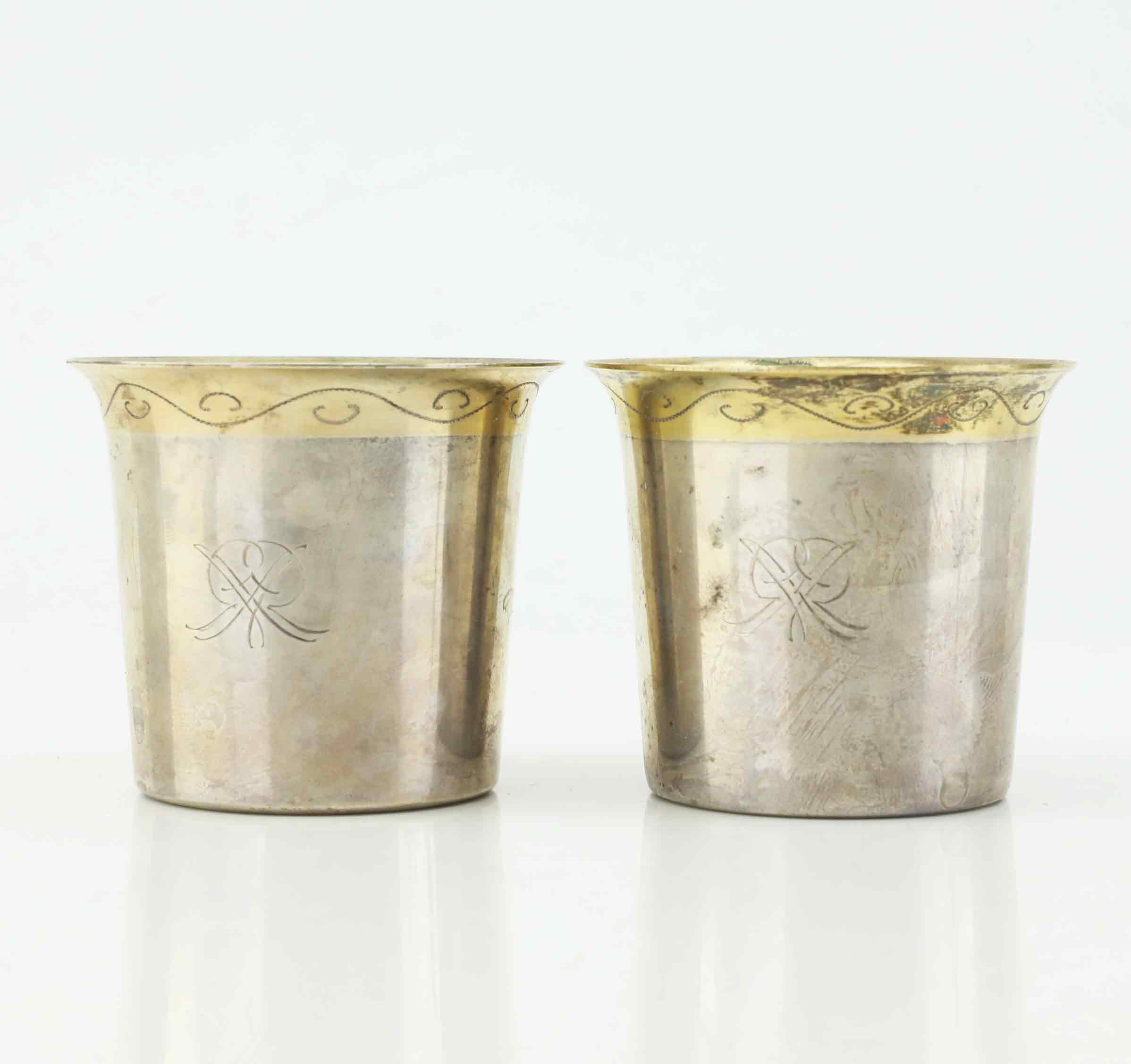 BRÄNNVINSBÄGARE, ett par, silver, MGAB, Uppsala, 1943/44.