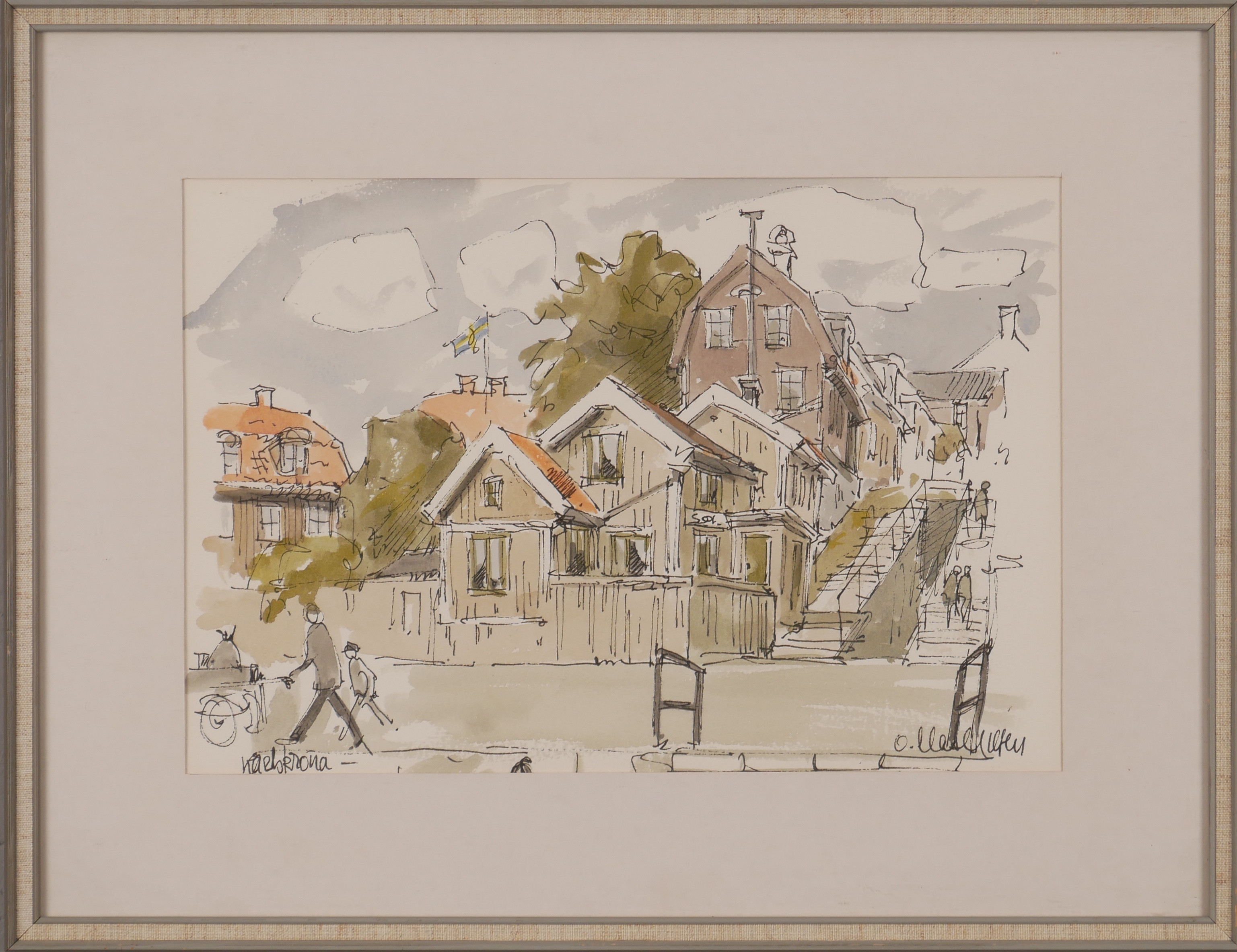 OVE MATHIESEN. "Karlskrona", akvarell, signerad.