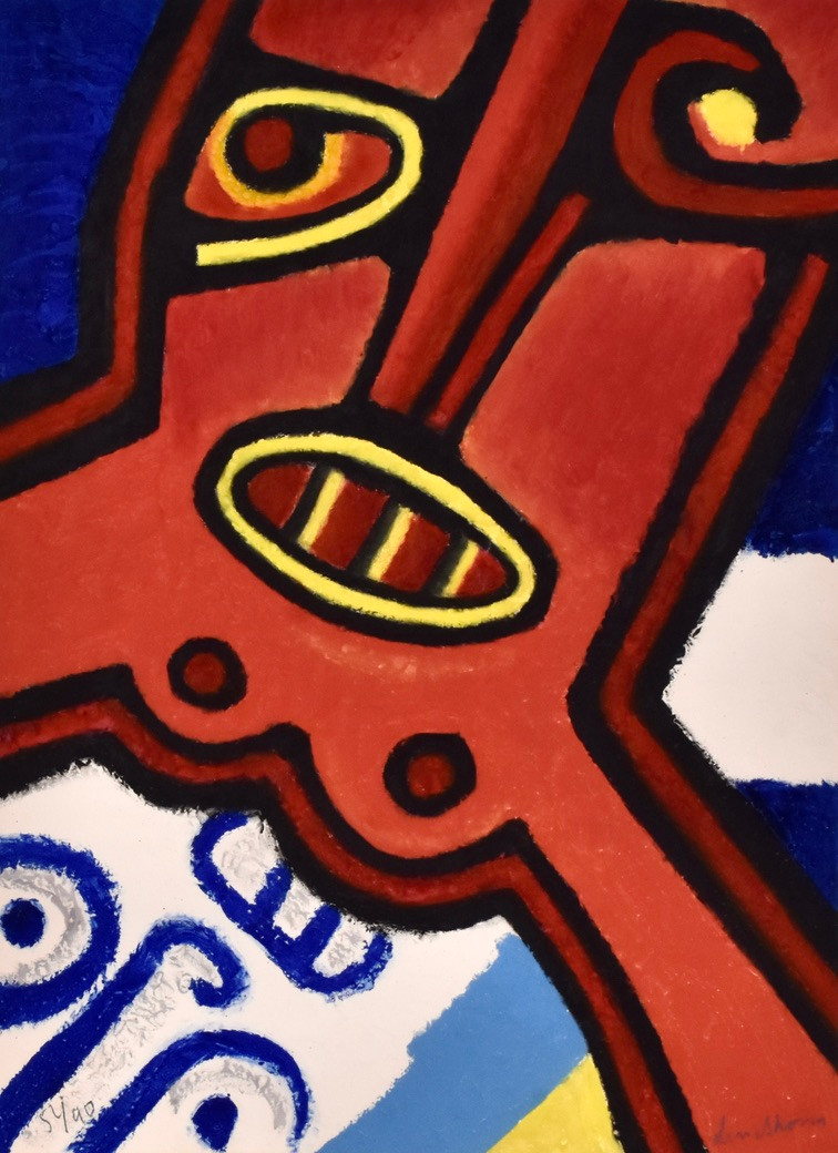 BENGT LINDSTRÖM. färglitografi med carborundum, figurkomposition.