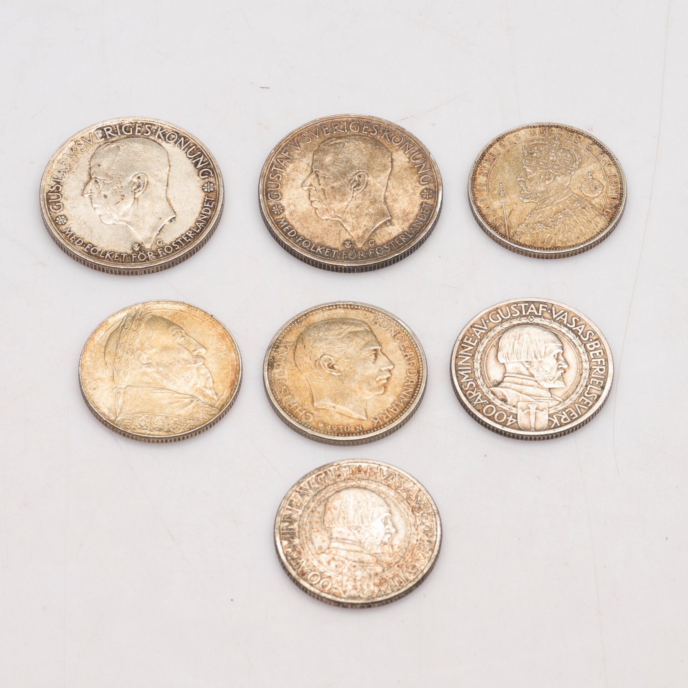 MYNT OCH MINNESMYNT, 7 st, Silver, Norden, 18/1900-tal, totalvikt ca 125g.