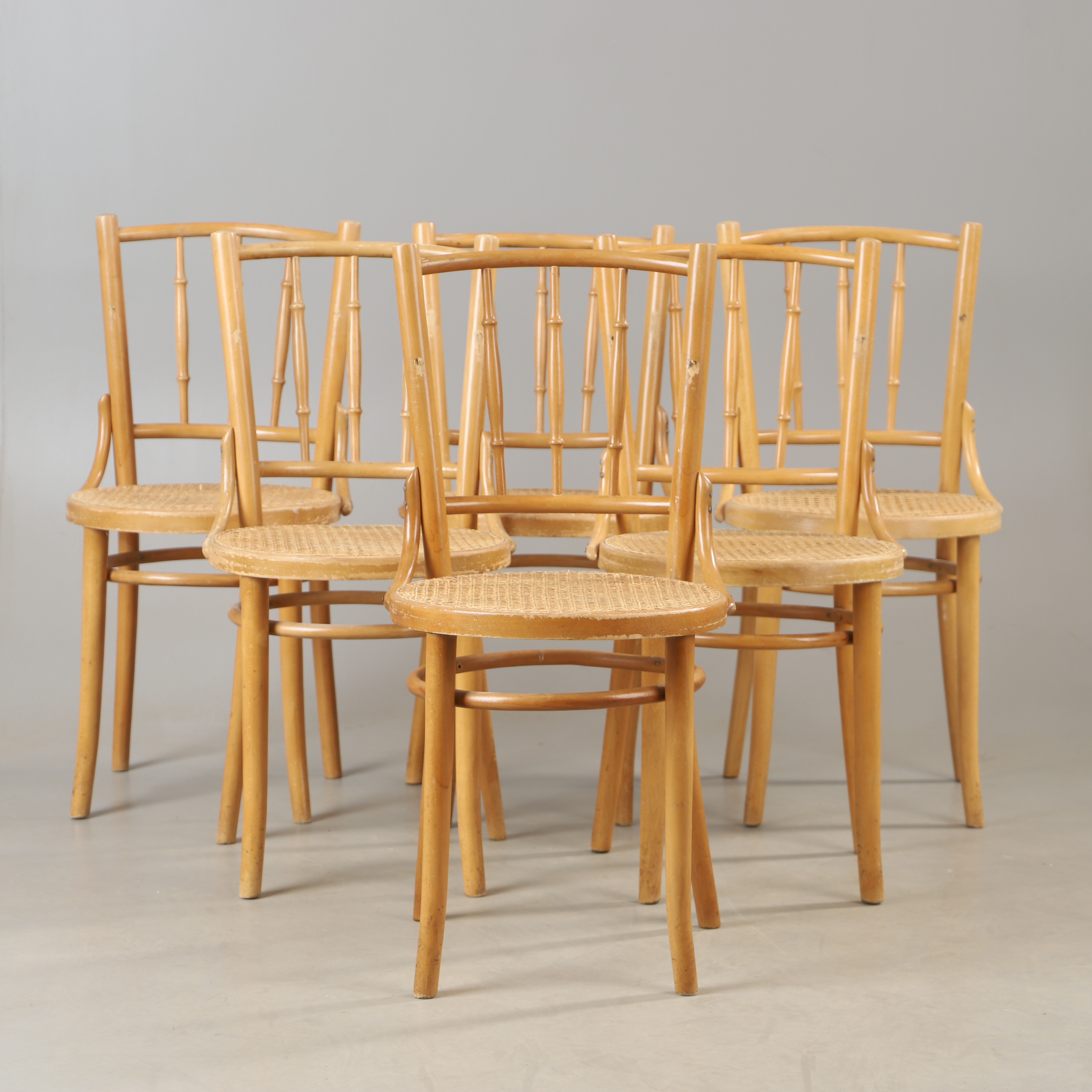 STOLAR, 6 stycken, bok med rottingsits, 1900-tal.