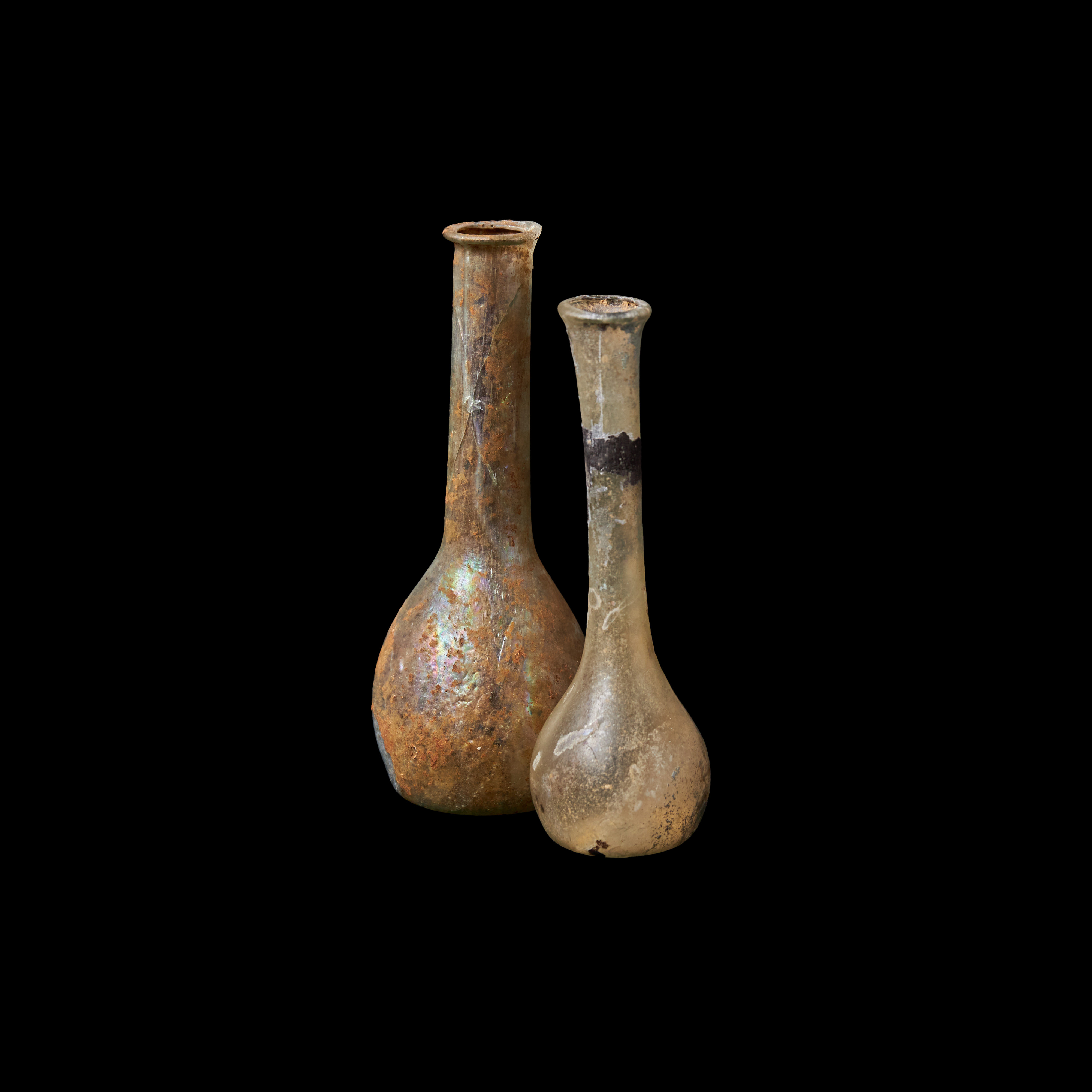 UNGUENTARIER, 2 st, i glas, romerska ca 0-300 e Kr.