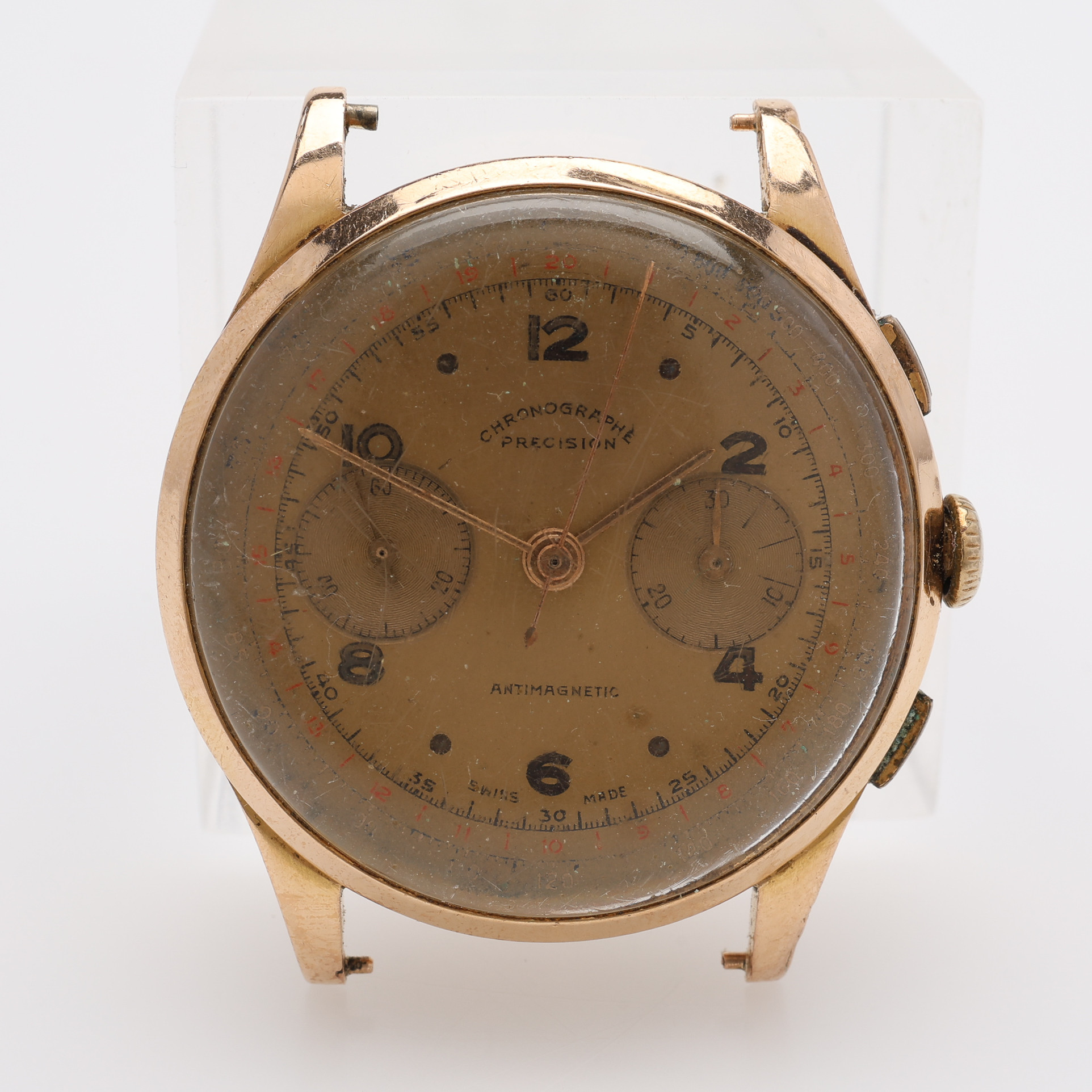 ARMBANDSUR, 18K GULD, KRONOGRAF, MANUELLT UPPDRAG, 1950-TAL.