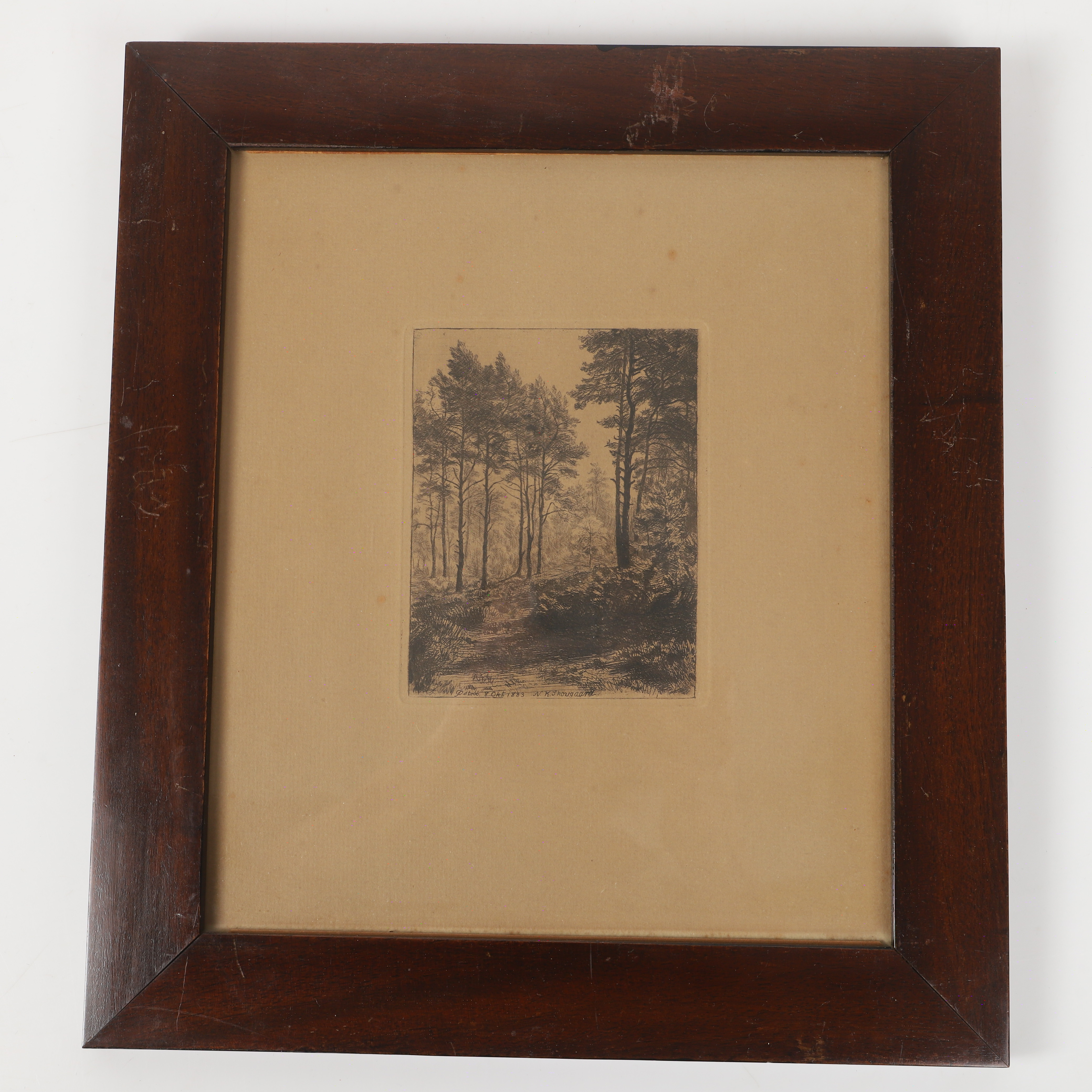 NIELS SKOVGAARD. Skogsparti, etsning, signerad N. Skovgaard.