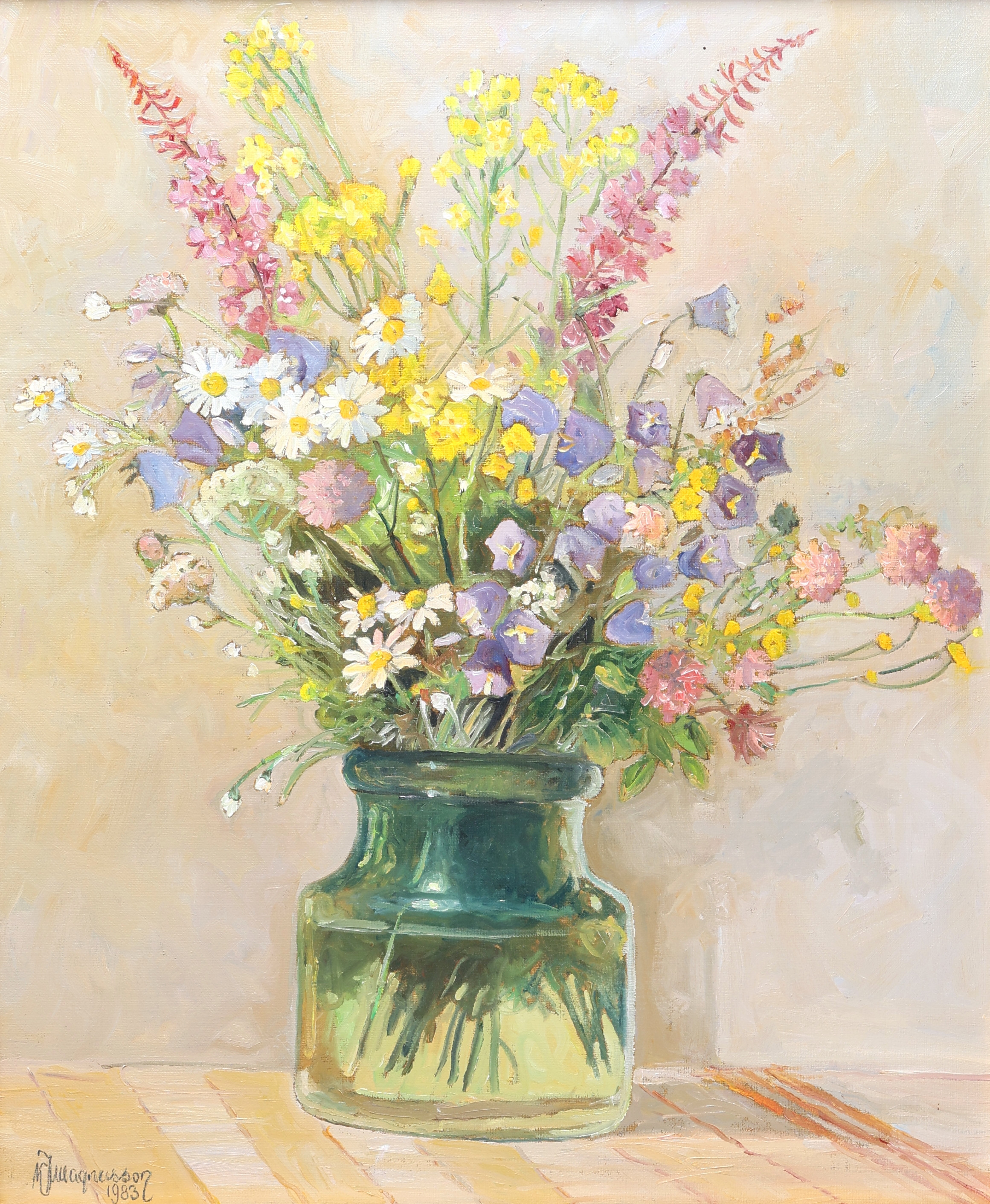 KARL JOHAN MAGNUSSON. Olja på duk, blomsterstilleben, signerad.