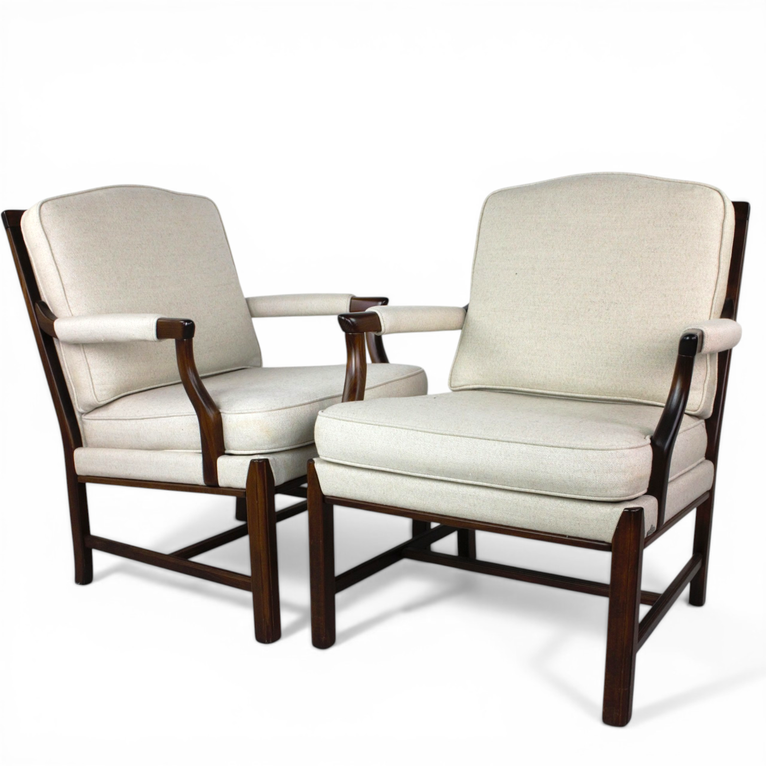 FÅTÖLJER, ett par, betsad stomme av trä, lös sitt- & ryggkudde, ullklädsel, Bröderna Andersson, 1900-talets slut.