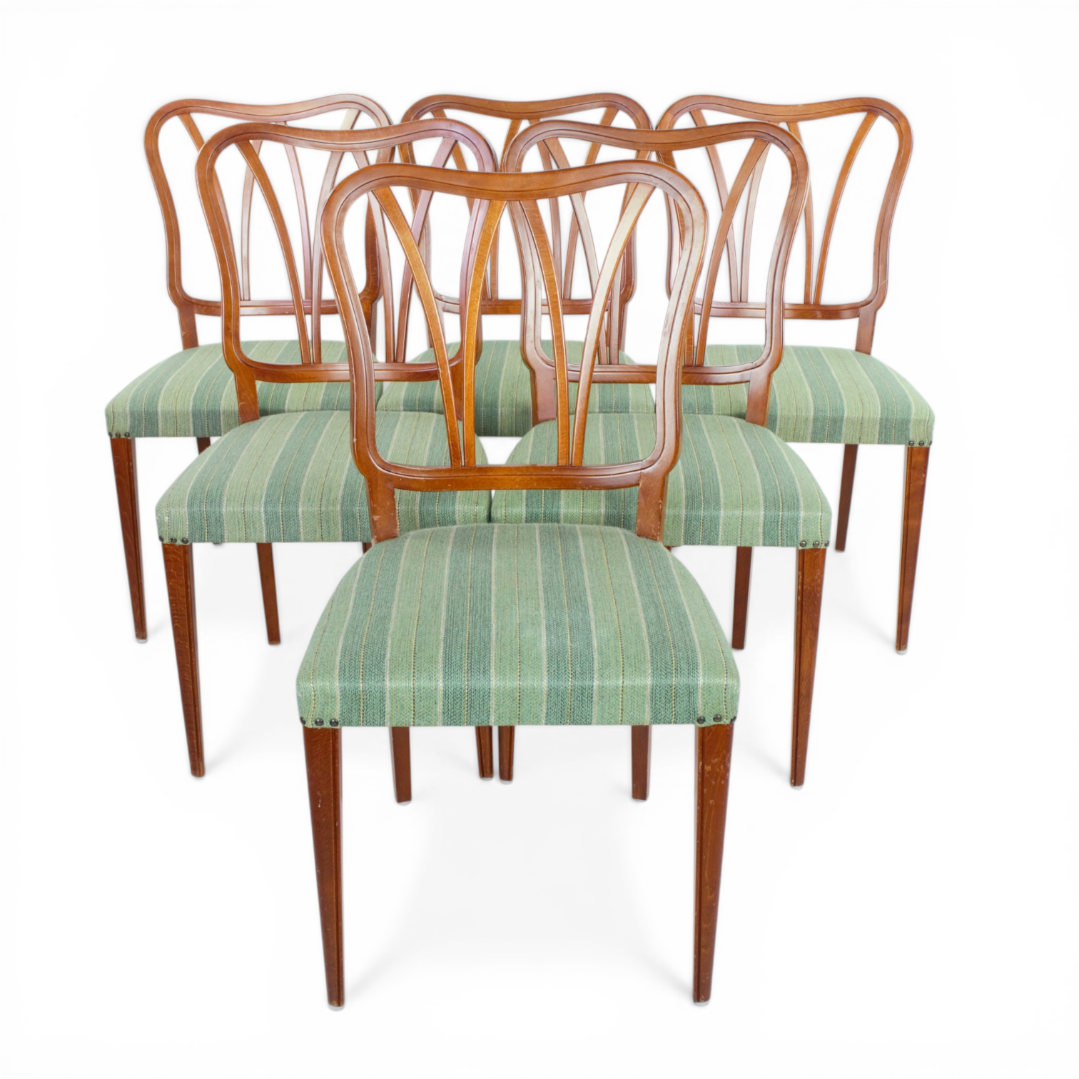 STOLAR, 6 st, Swedish Modern, bok, grön ullklädsel, 1930/40-tal.