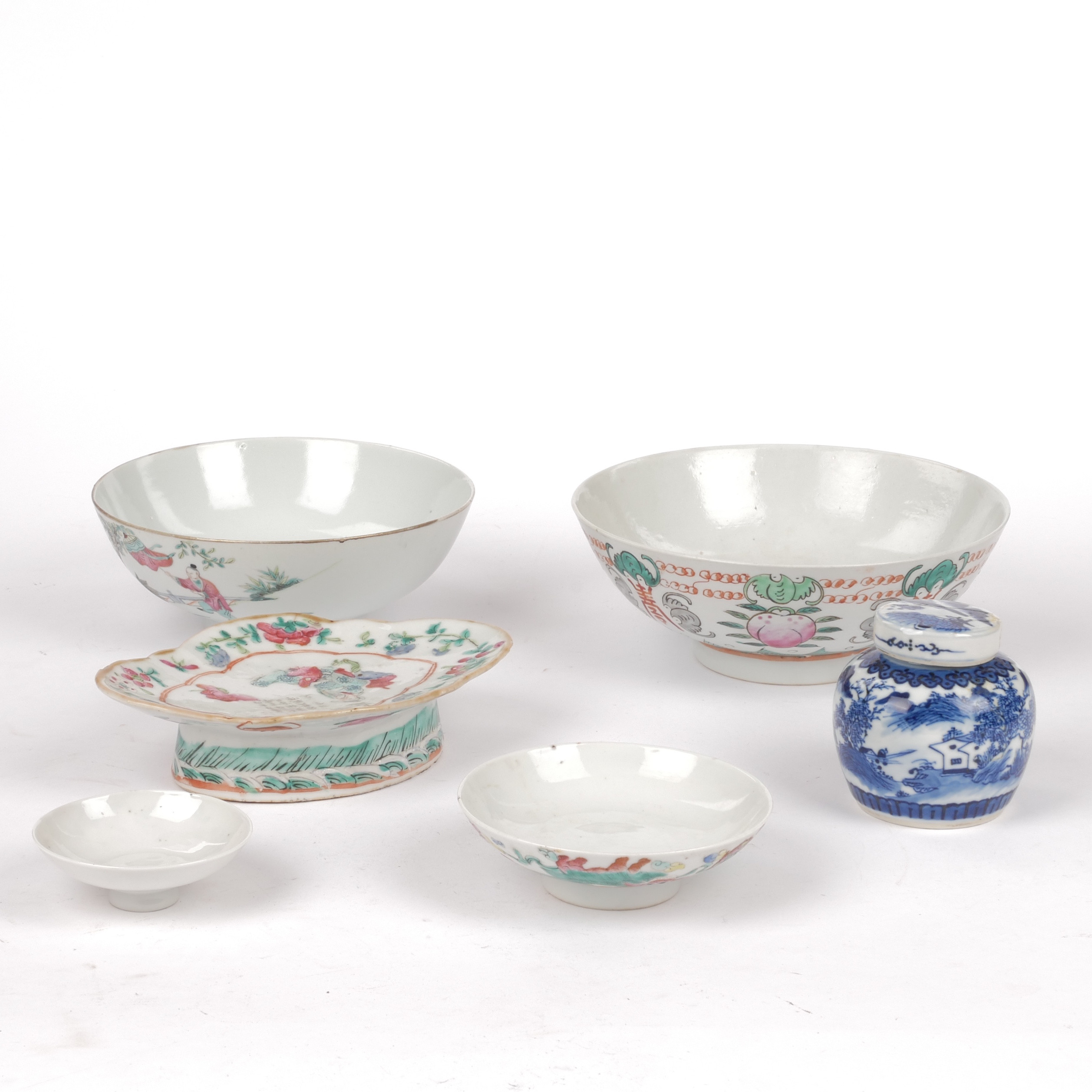 PORSLIN, 6 st, bla Family rose-färger, Kina, 18/1900-tal.