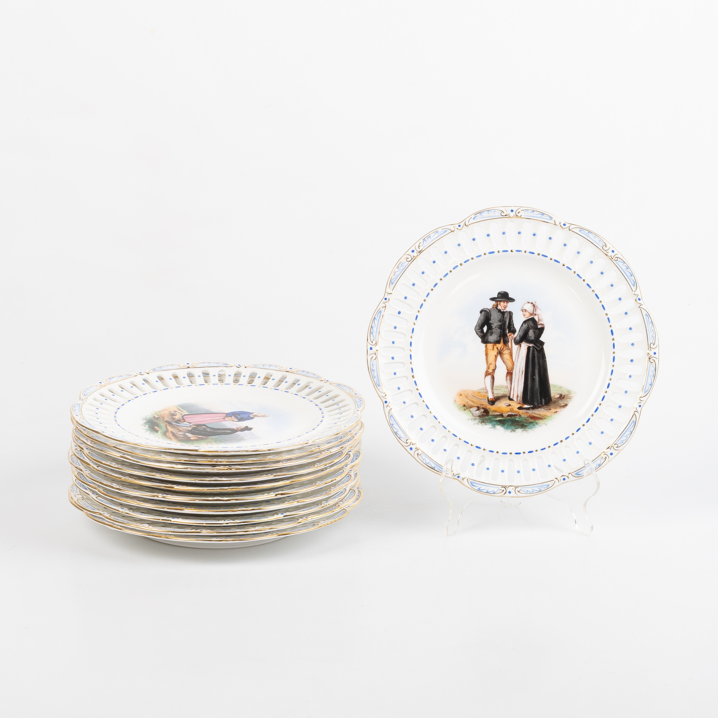 RÖRSTRAND, tallrikar, landskapsdräkter, 1920-tal, 11 st.