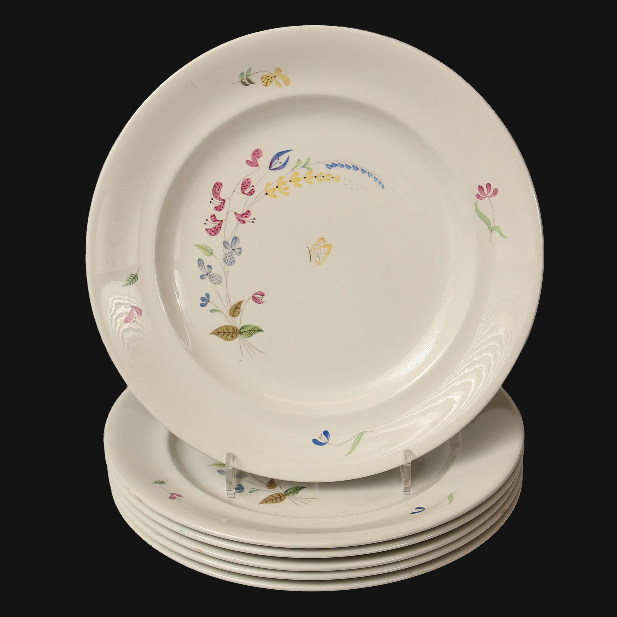 STIG LINDBERG, MATTALLRIKAR, 6 st., porslin, emaljfärgsmotiv, blomster, "Haga", Gustavsberg.