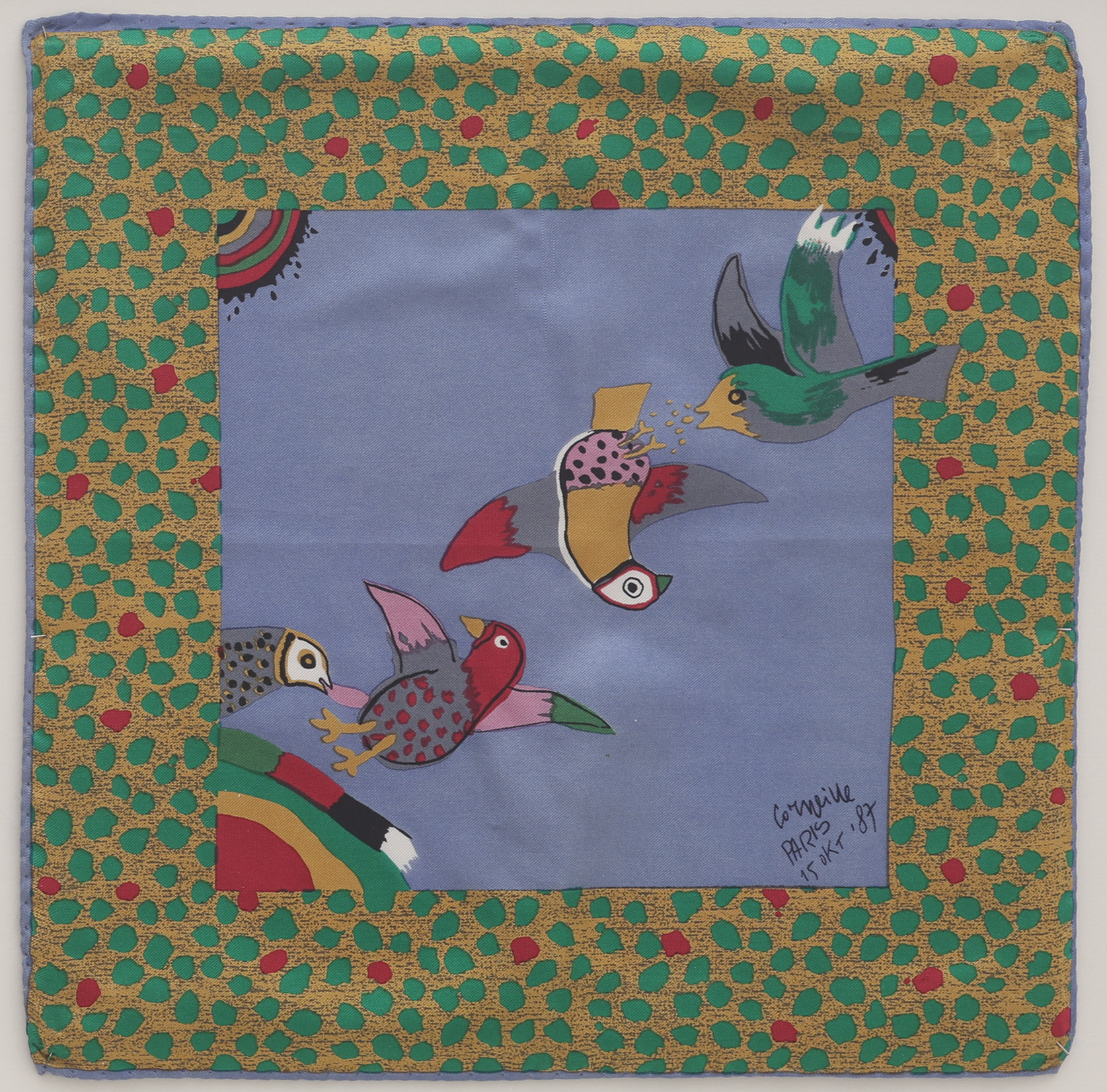 BEVERLOO CORNEILLE. SILKESNÄSDUK MED TEXTILTRYCK, PARIS 1987.