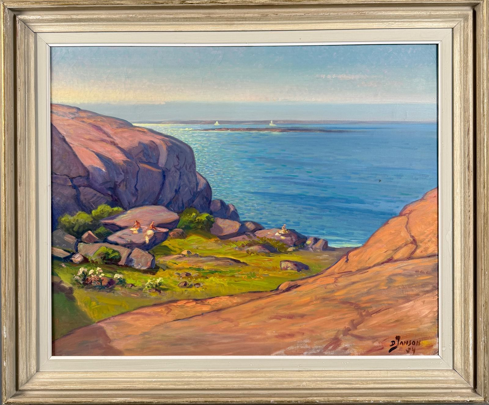 OIDENTIFIERAD KONSTNÄR, Kustvy med badande, olja på duk, signerad och daterad D Janson 54, ca 66x82 cm.