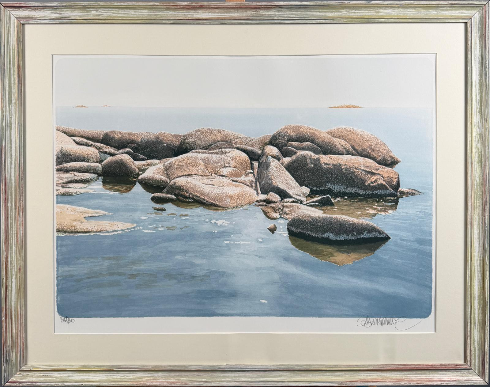 GÖRAN HAHNE (Född 1943). Skärgårdsmotiv, färglitografi, signerad numrerad 316/360, bildmått ca 52x76 cm.