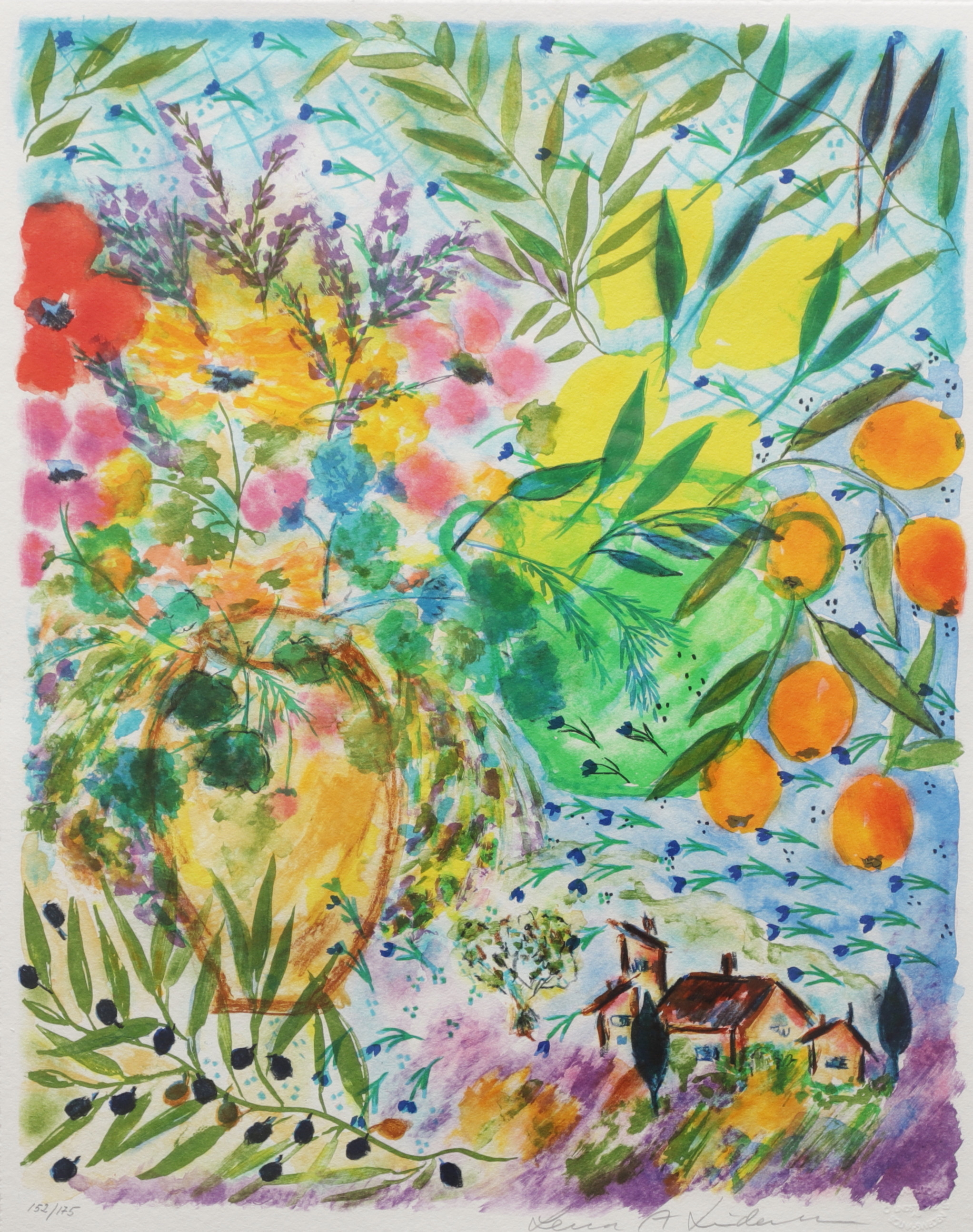 LENA LINDERHOLM. Blomsterstilleben, färglitografi, signerad och numrerad 152/175.