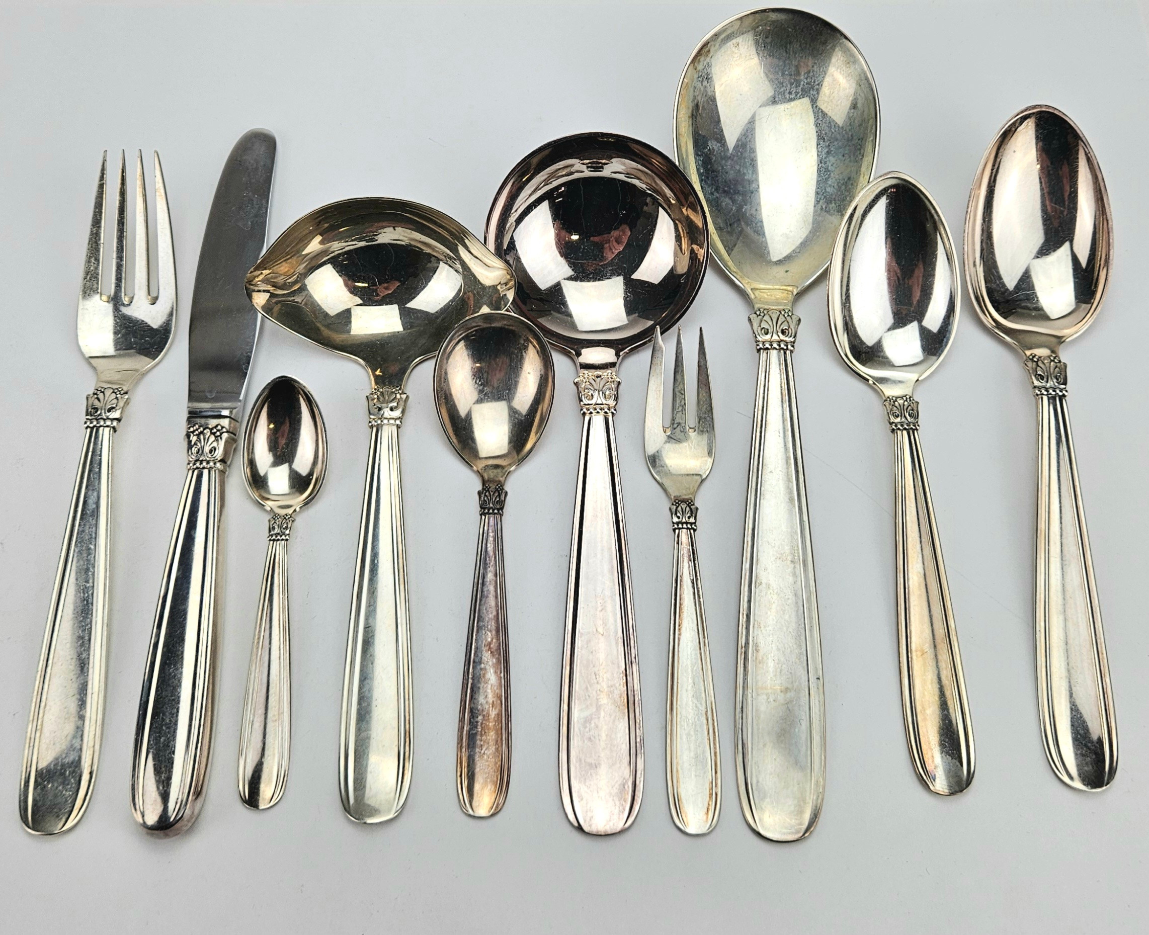 BESTICK, 42 delar, silver, "Karina", Horsens Sølvvarefabrik, Danmark, total vikt ca. 1982 gram.