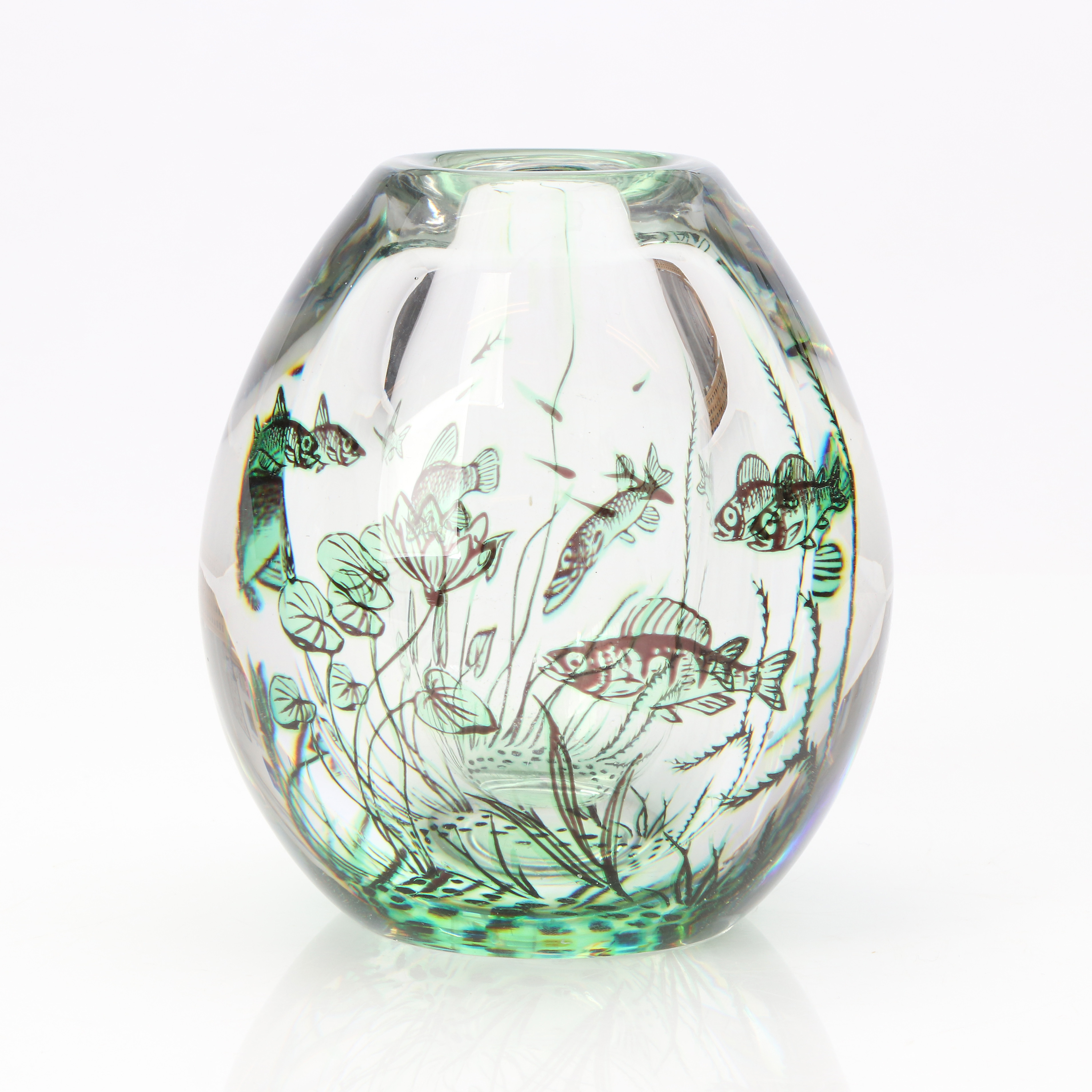 EDWARD HALD. FISKGRAAL. Konstglas. Signerad: ORREFORS, Sweden, Graal 1406C, Edward Hald.