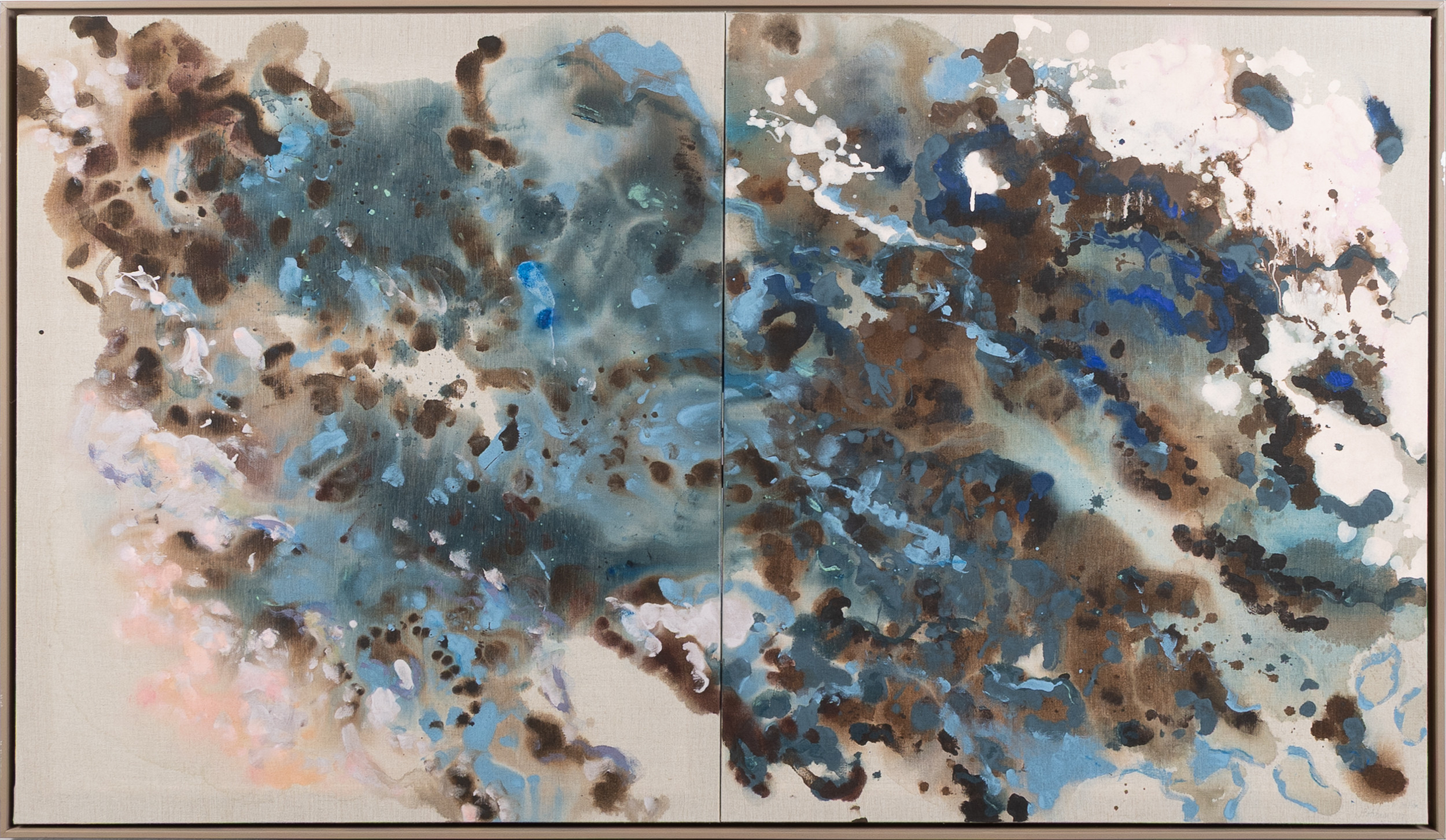 JON HOLM. Diptyk, "Brown on blue", signerad och daterad Jon Holm Holstam 2017.