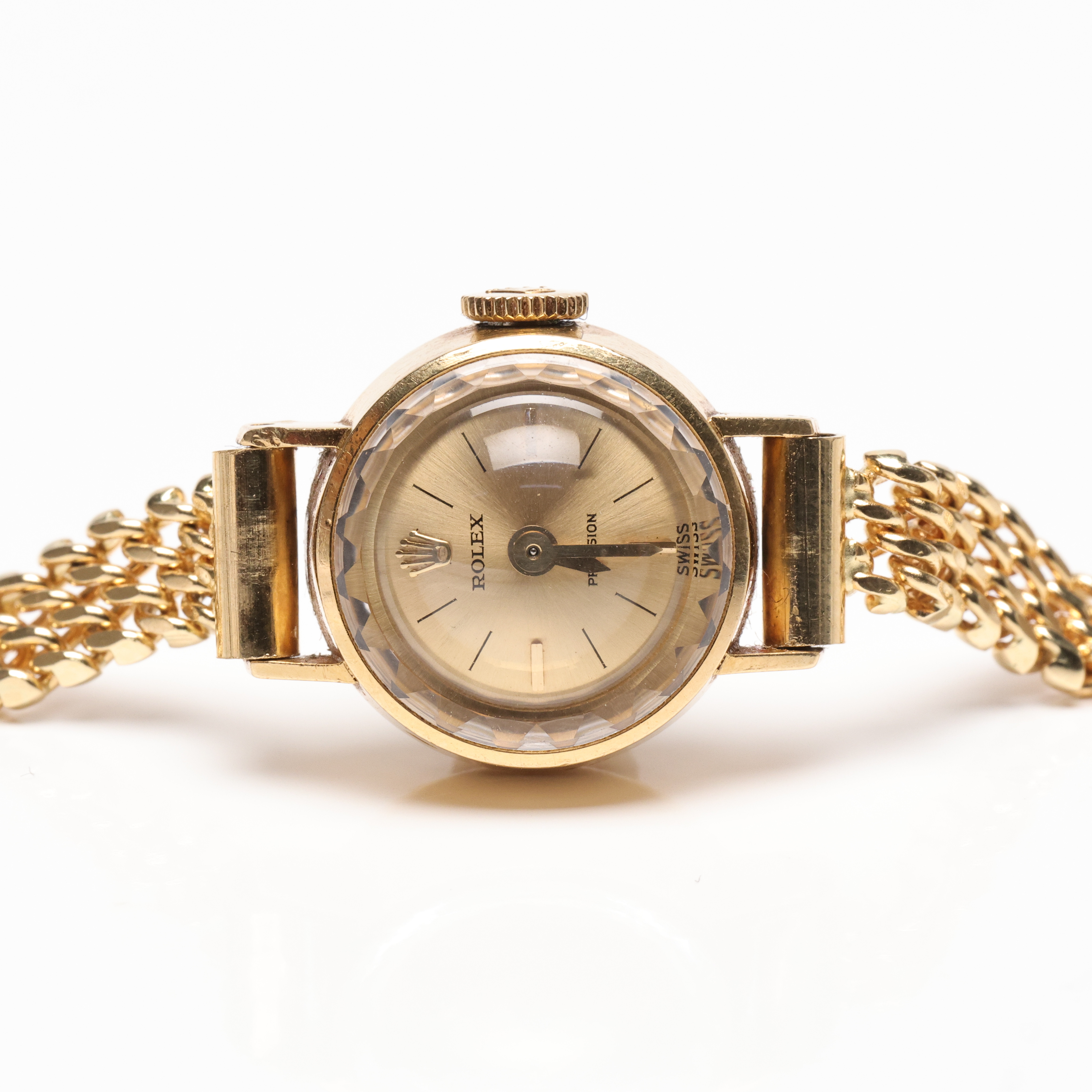 ROLEX. DAMUR, 18K GULD, PRECISION, armband i 18k guld, vikt ca 17,9 gram.