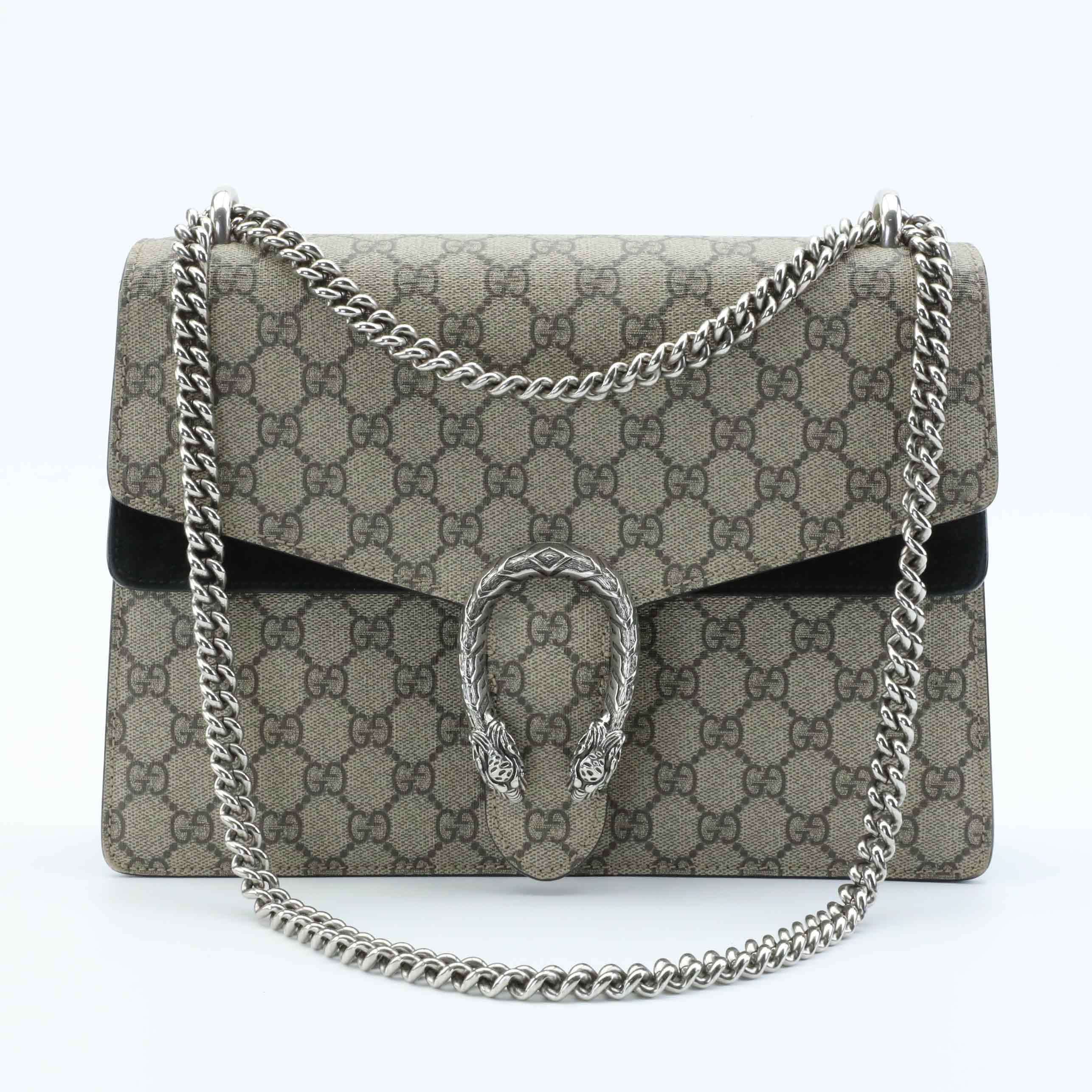 GUCCI. Axelväska, "Dionysos" monogramcanvas och svart mocka, detaljer i palladiumfärgad metall, Italien.