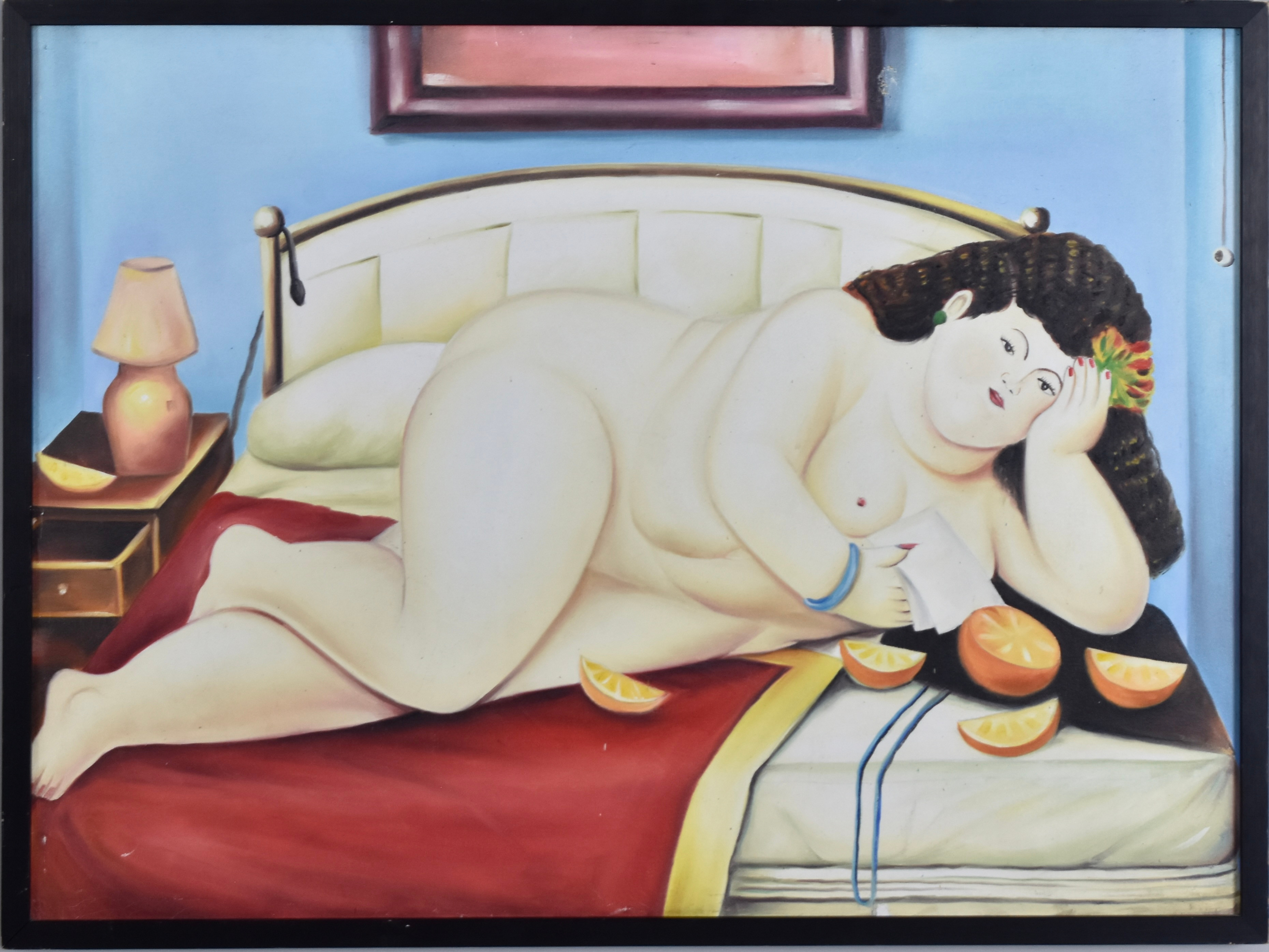 FERNANDO BOTERO. EFTER. oljemålning på duk, vilande akt.