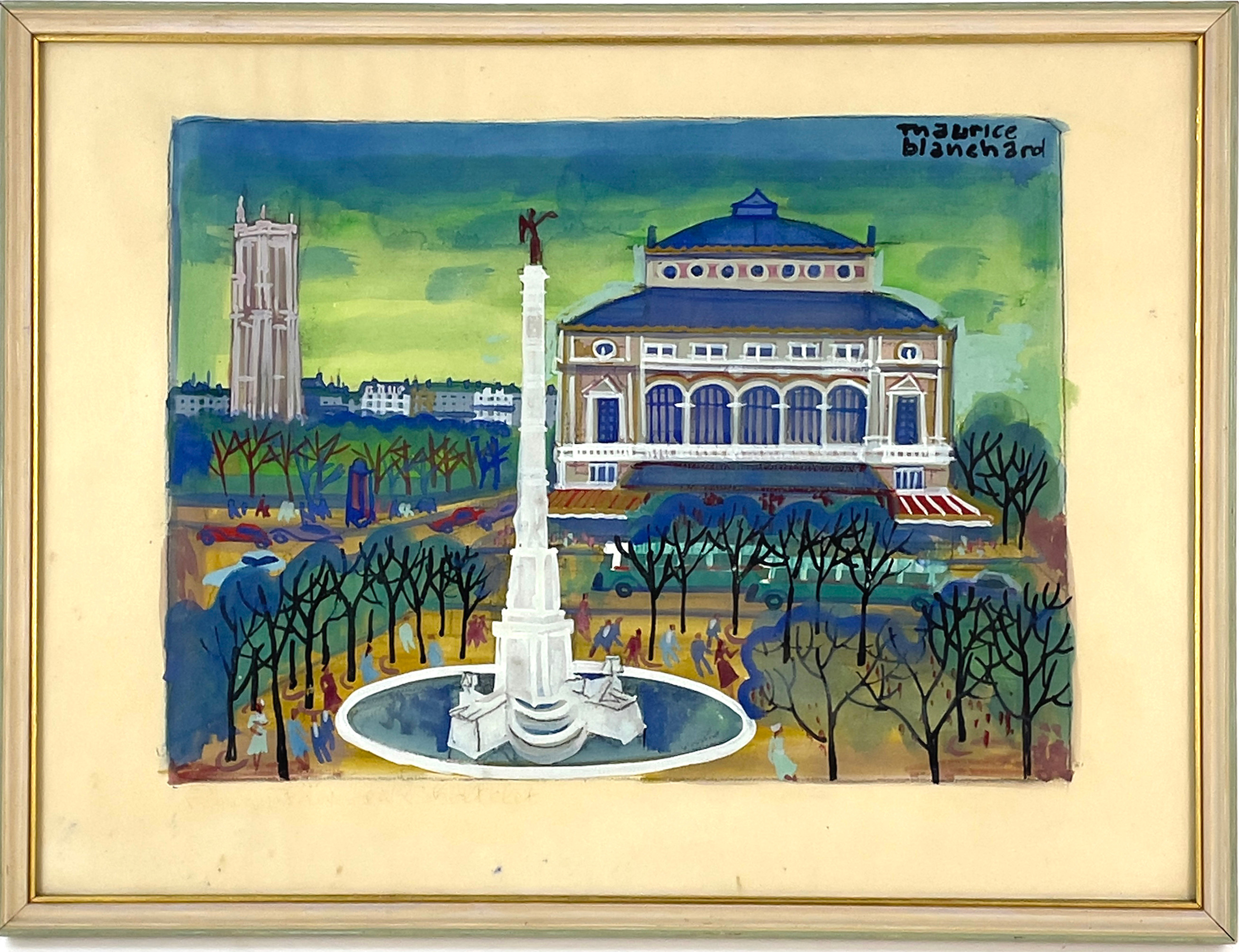 MAURICE BLANCHARD. La place du Châtelet, Blandteknik på papper, signerad.