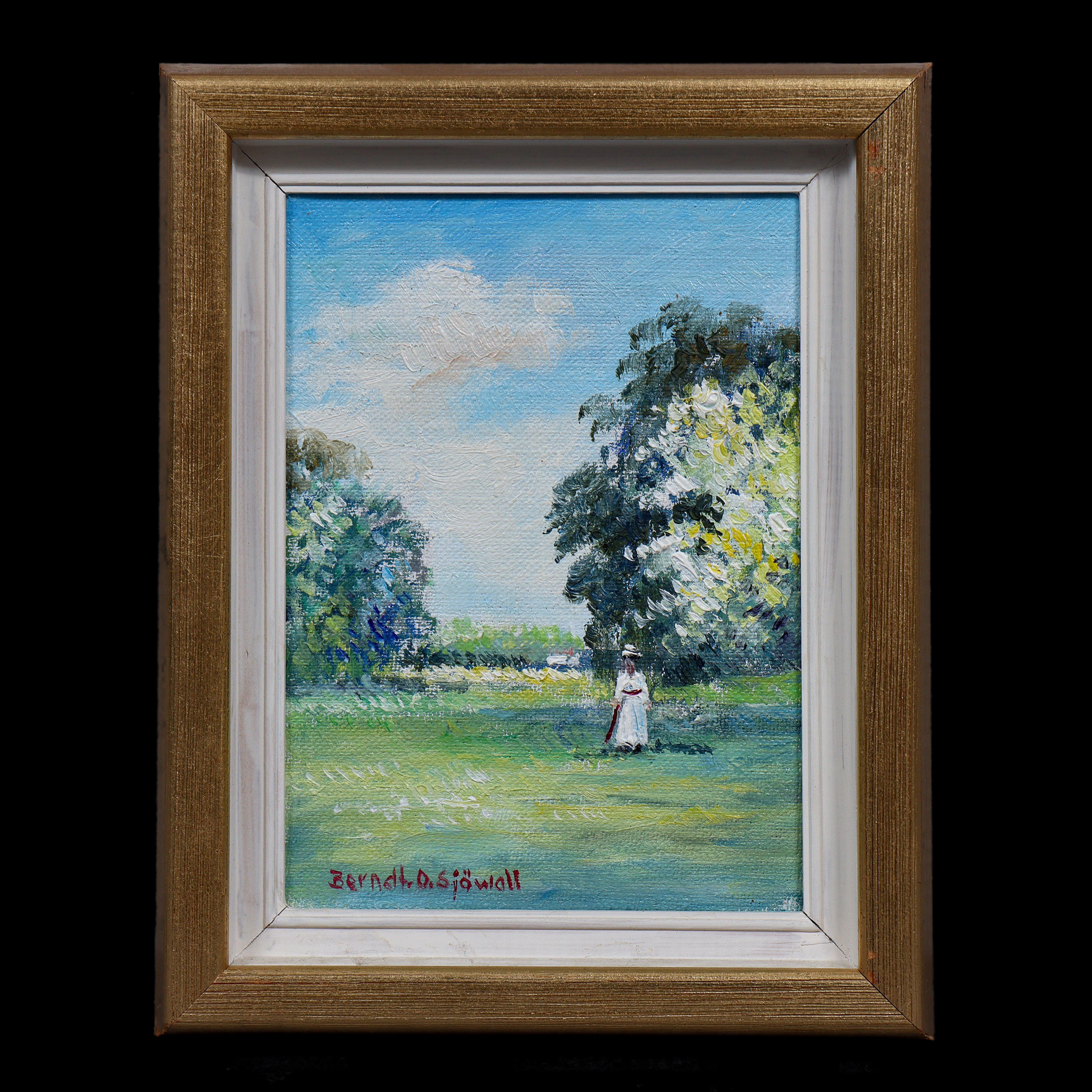 BERNDT OLOF SJÖWALL "FIGUR I LANDSKAP" OLJA PÅ DUK, SIGNERAD.