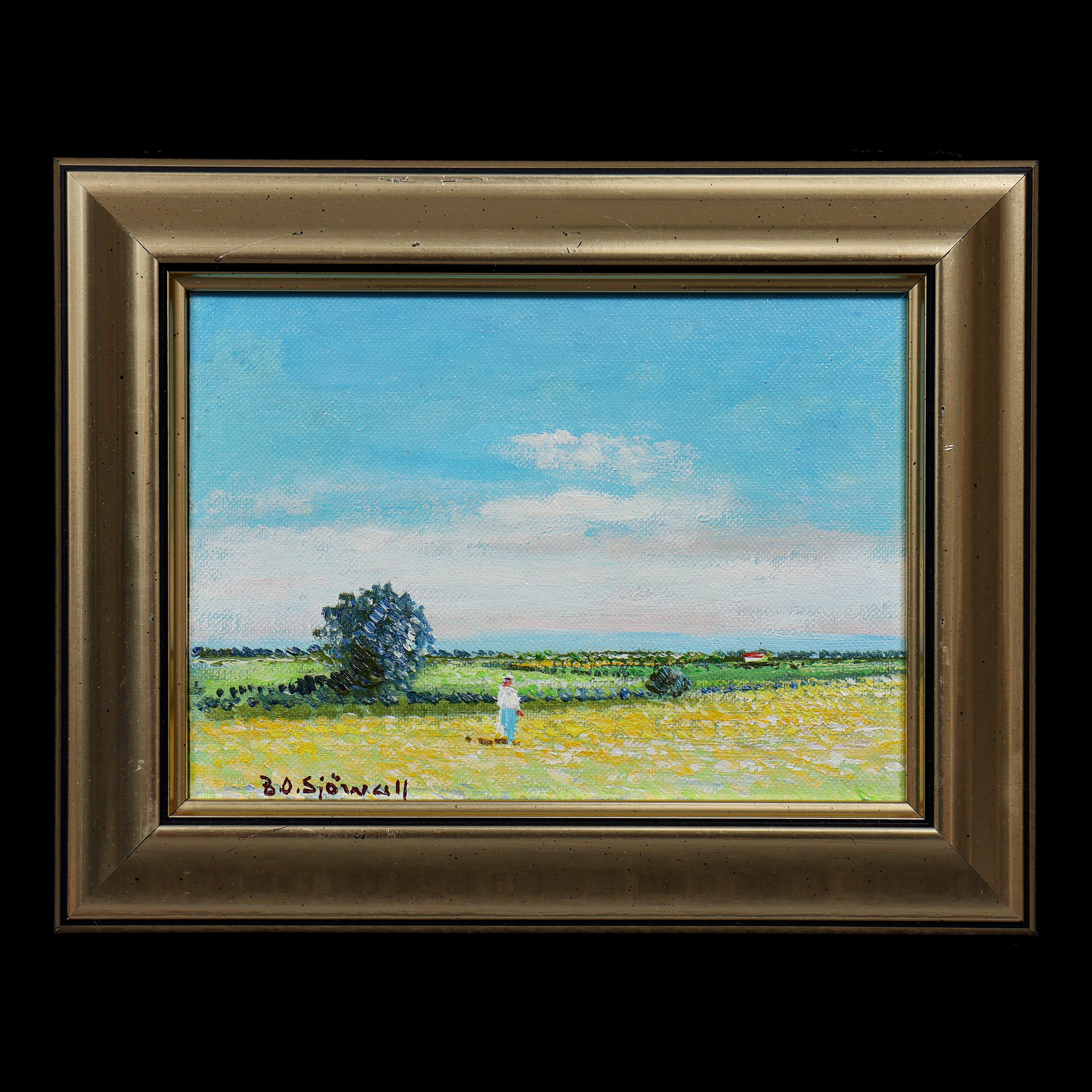 BERNDT OLOF SJÖWALL "LANDSKAPSVY, ÖLAND" OLJA PÅ PANNÅ, SIGNERAD.