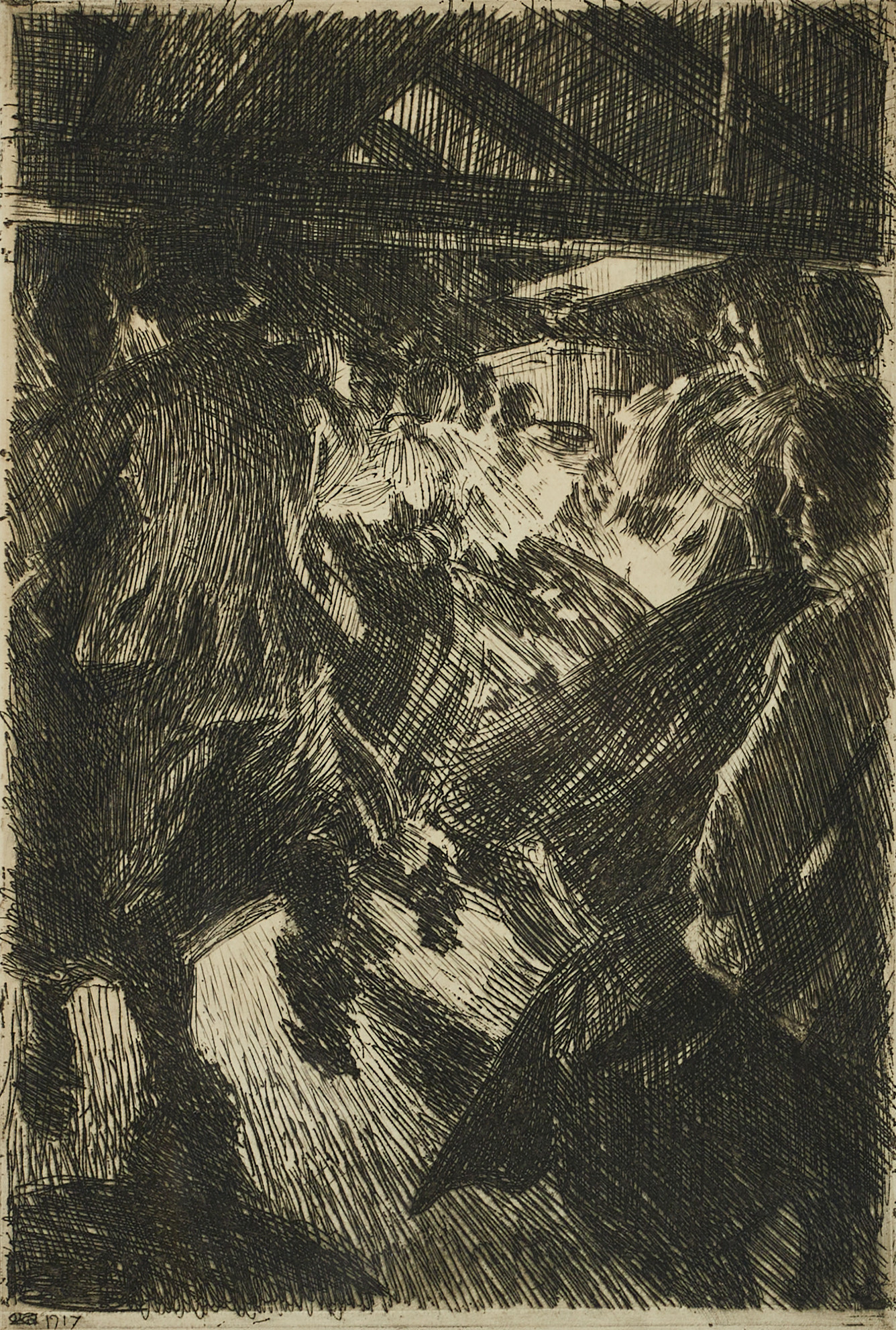 ANDERS ZORN (1860–1920). "Dans i Gopsmorstugan", signerad Zorn, etsning.