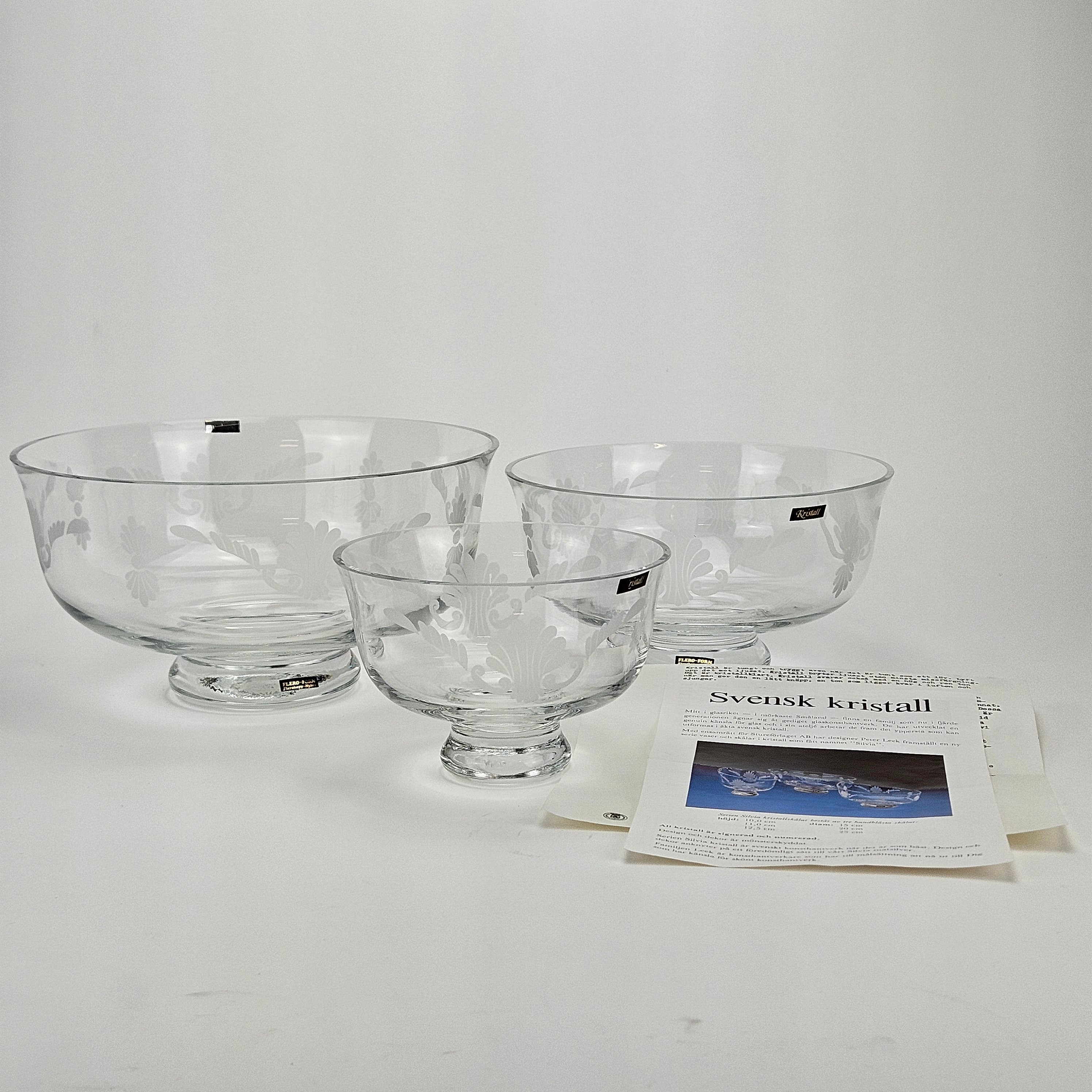 PETER LEEK. Skålar, 3 st, glas, "Silvia", Nybro.