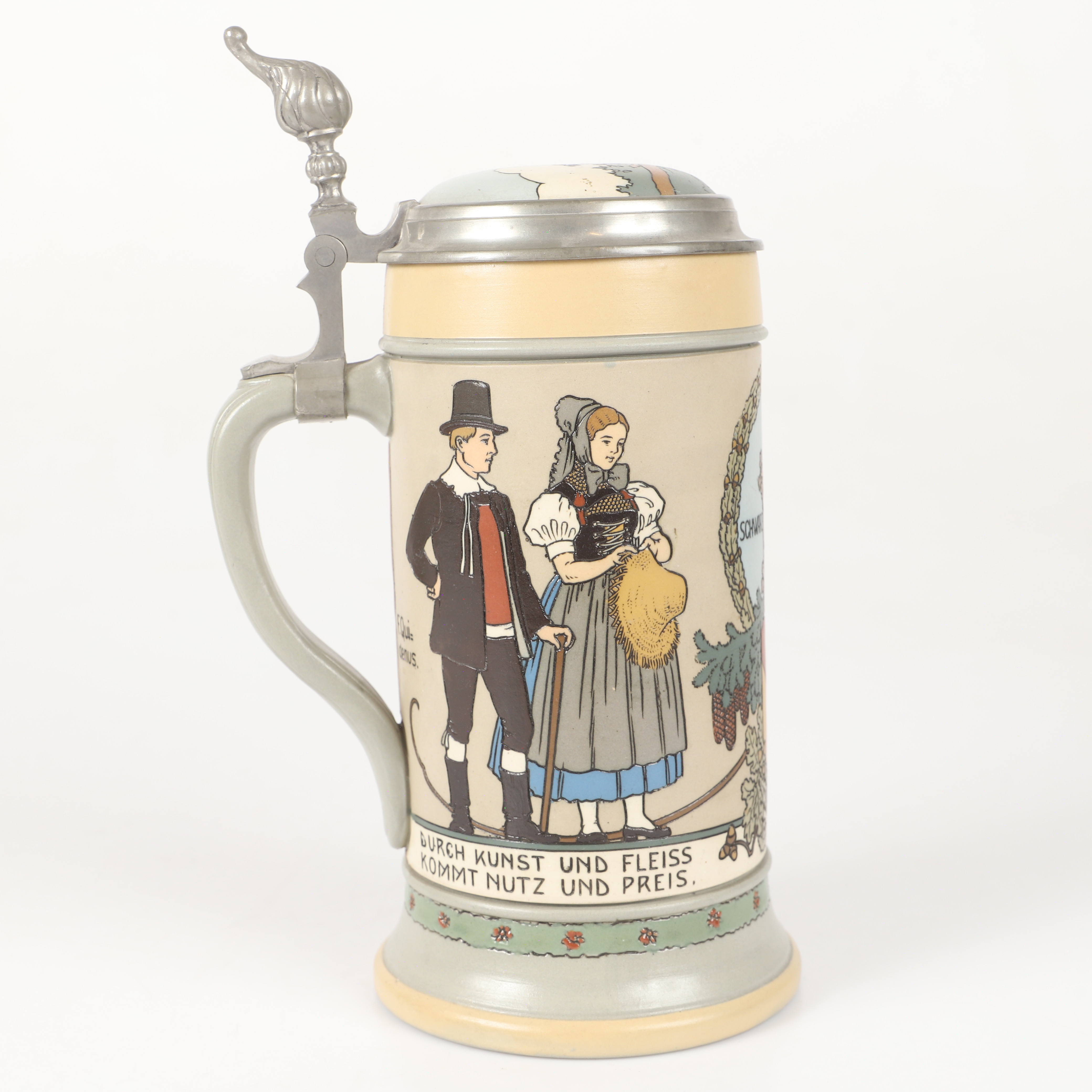 FRITZ QUIDENUS (1867-1928). Sejdel, majolika/tenn, Villeroy och Boch, Mettlach, Tyskland, 1900-talets första del.