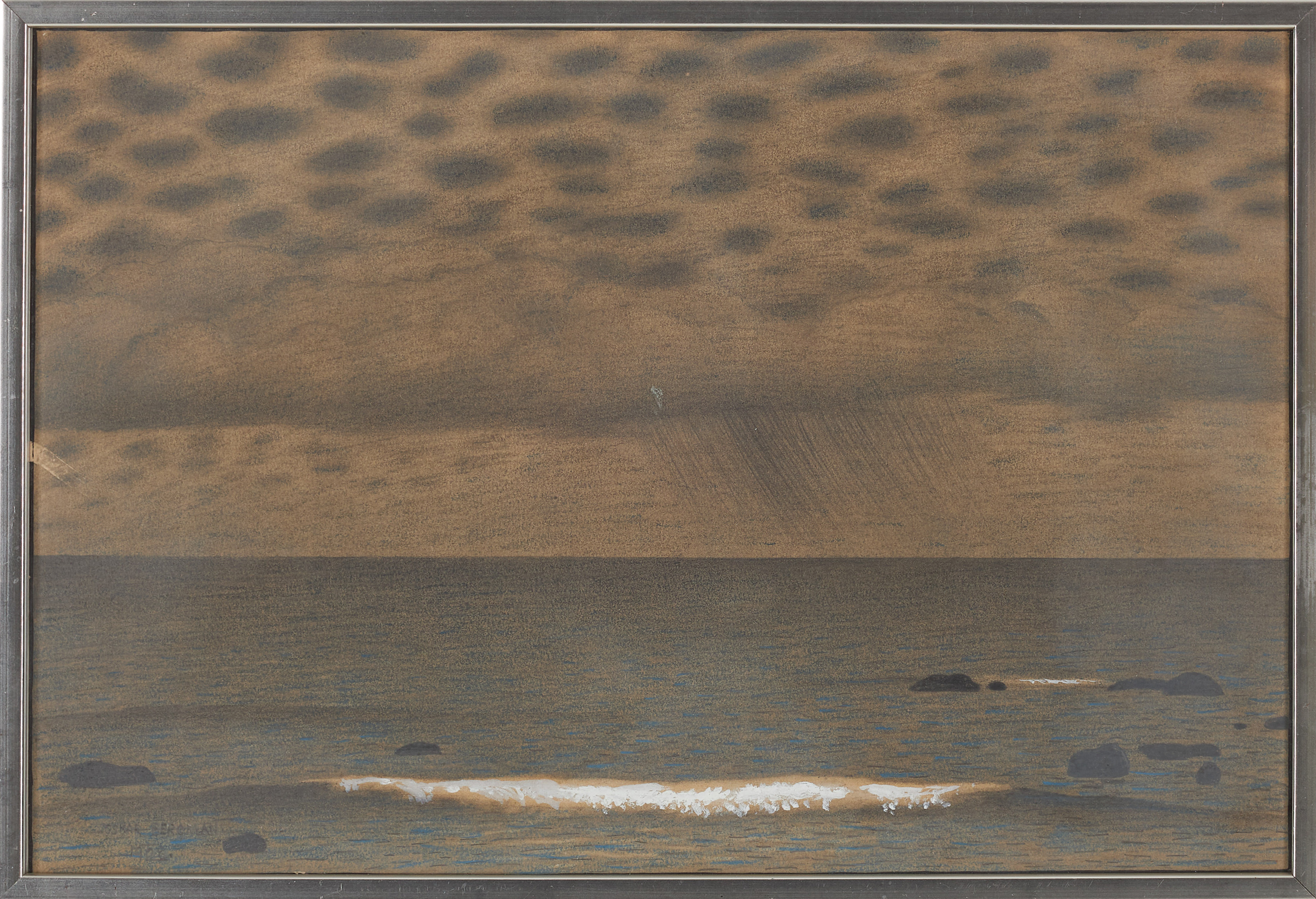 OSKAR BERGMAN. "Strandvåg", blandteknik, signerad och daterad 1908.