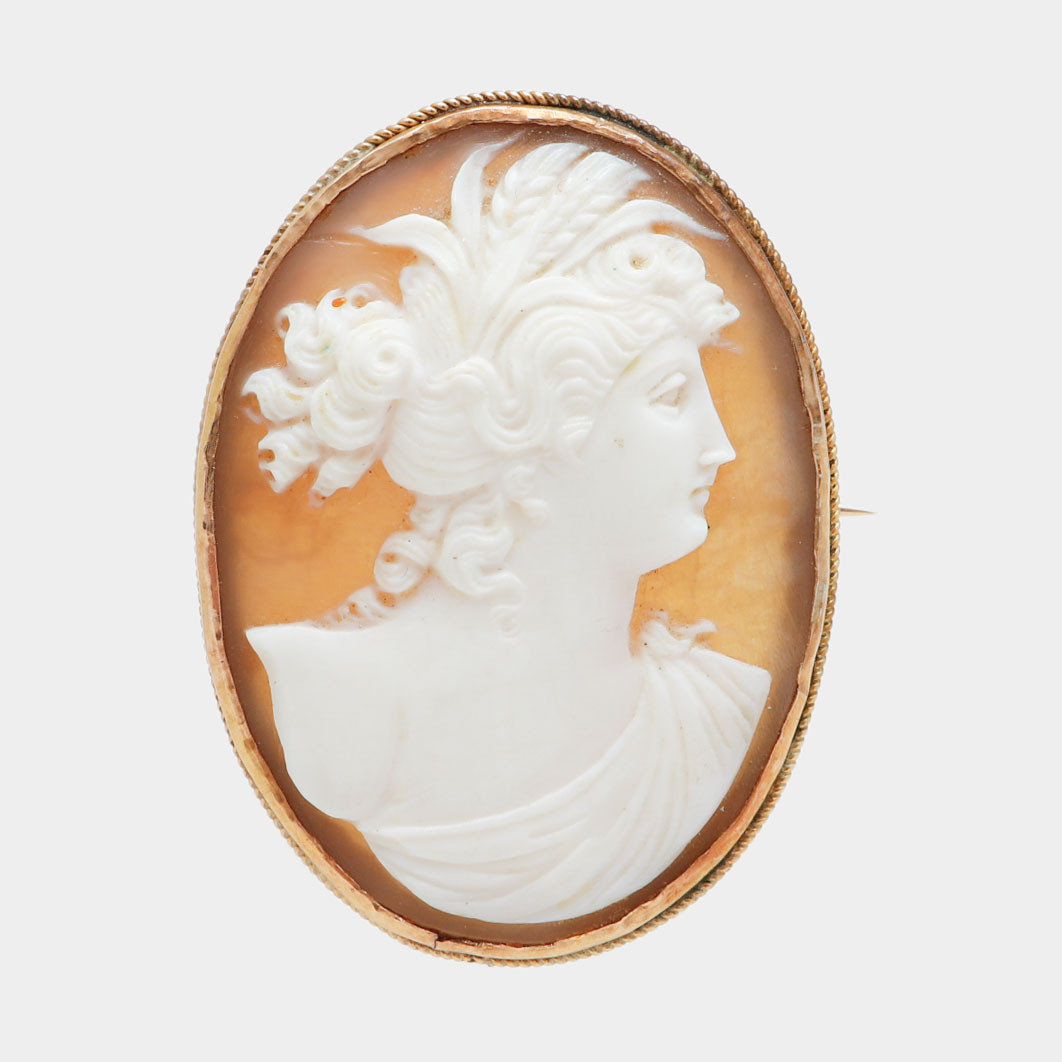 HÄNGE/ BROSCH, 14k guld, snäckskalskamé, 18/1900-tal.