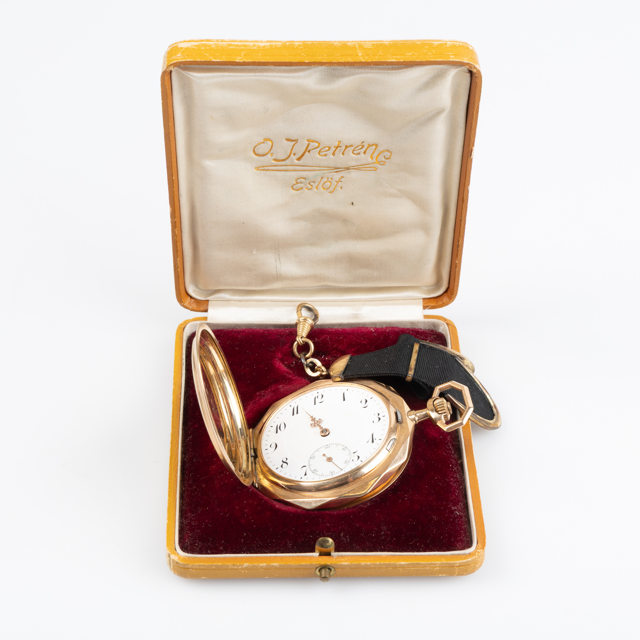 OIDENTIFIERAD TILLVERKARE, boett och urverk märkt "HF", fickur, savonett, 14K guld, 54 mm, 1920-tal.