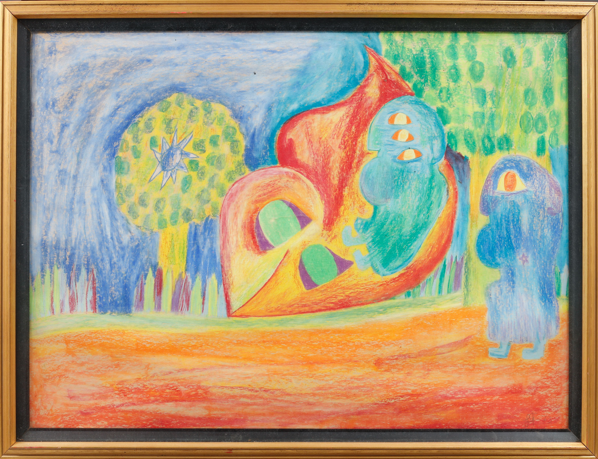 JONNY FORSSTRÖM. Komposition med figurer, pastell, monogramsignerad och daterad -73.