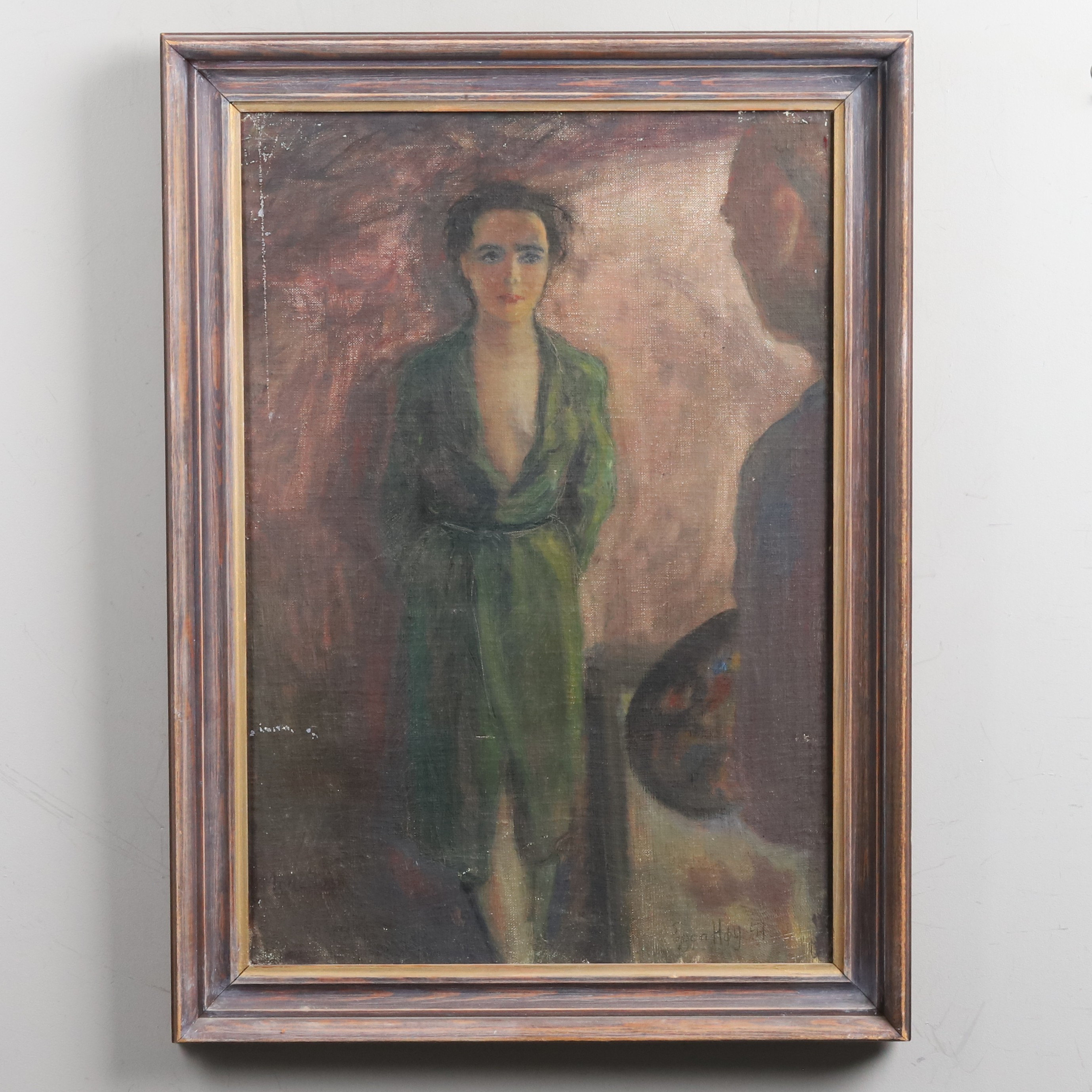 OIDENTIFIERAD KONSTNÄR, EGON HØY, olja på pannå "Avbildning", 1951.