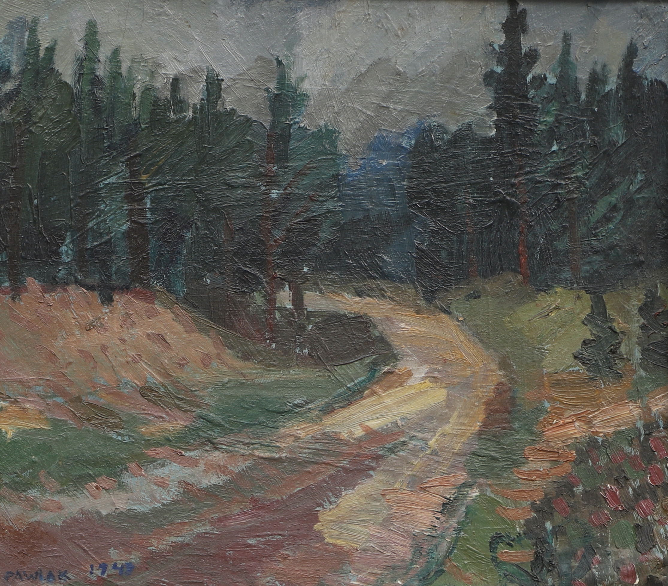 GÖTE PAWLAK. Olja pannå, skogsmotiv, signerad, daterad.