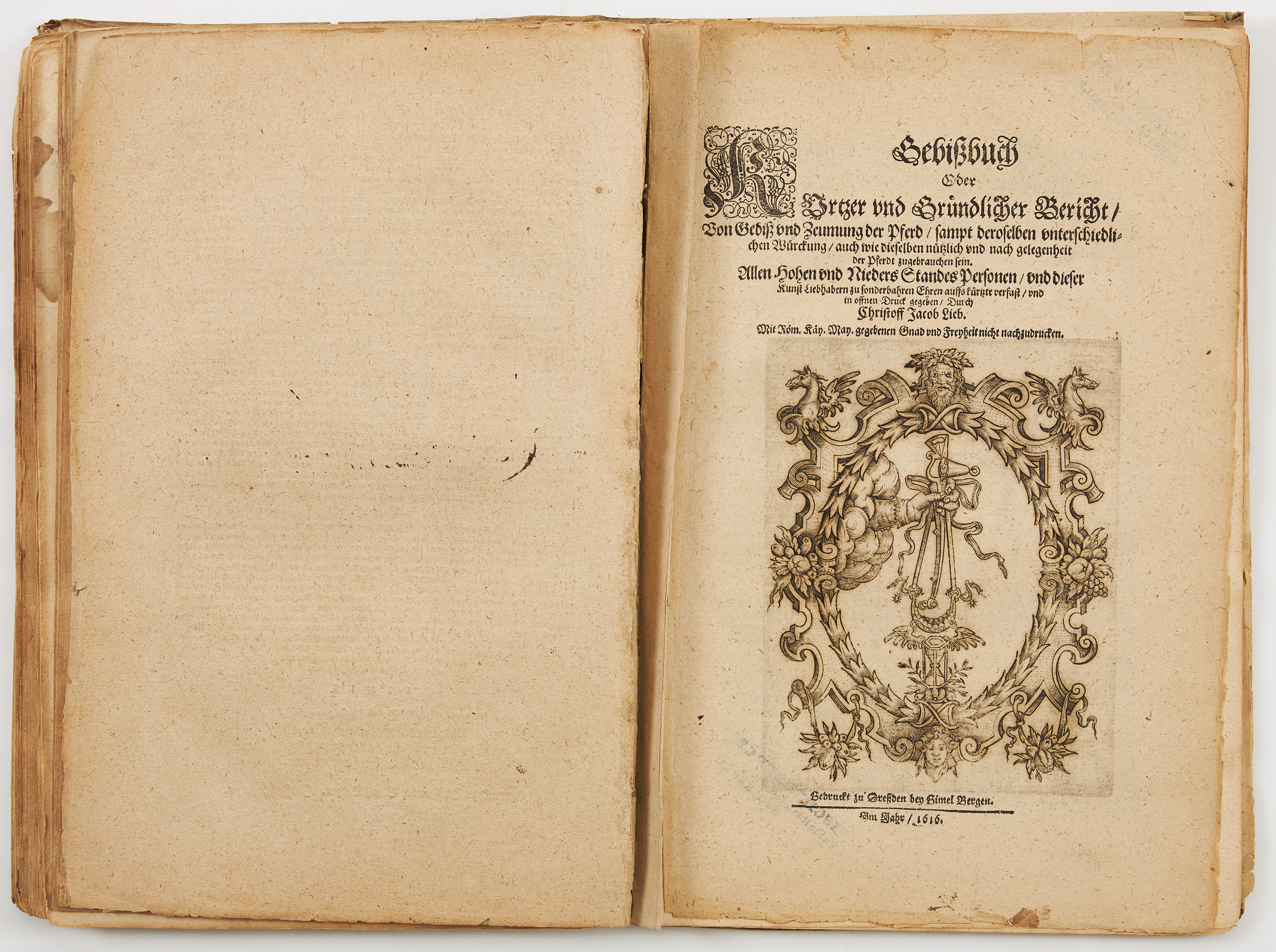 DEDICATION COPY OF LIEB'S CLASSIC WORK ON HORSES, FIRST EDITION, Practica et arte di cavalleria, and Gebissbuch, 1616.