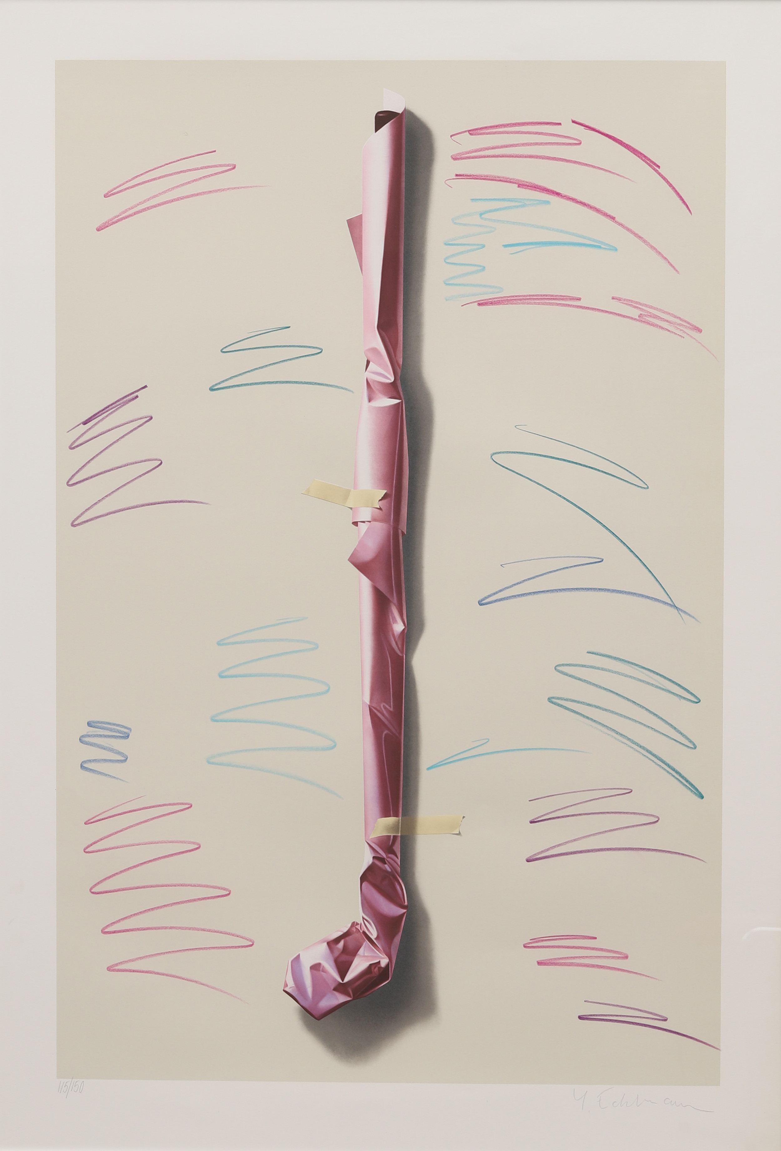 YRJÖ EDELMANN. "Golf club wrapped in pink", handkolorerad litografi, signerad och numrerad 115/150.