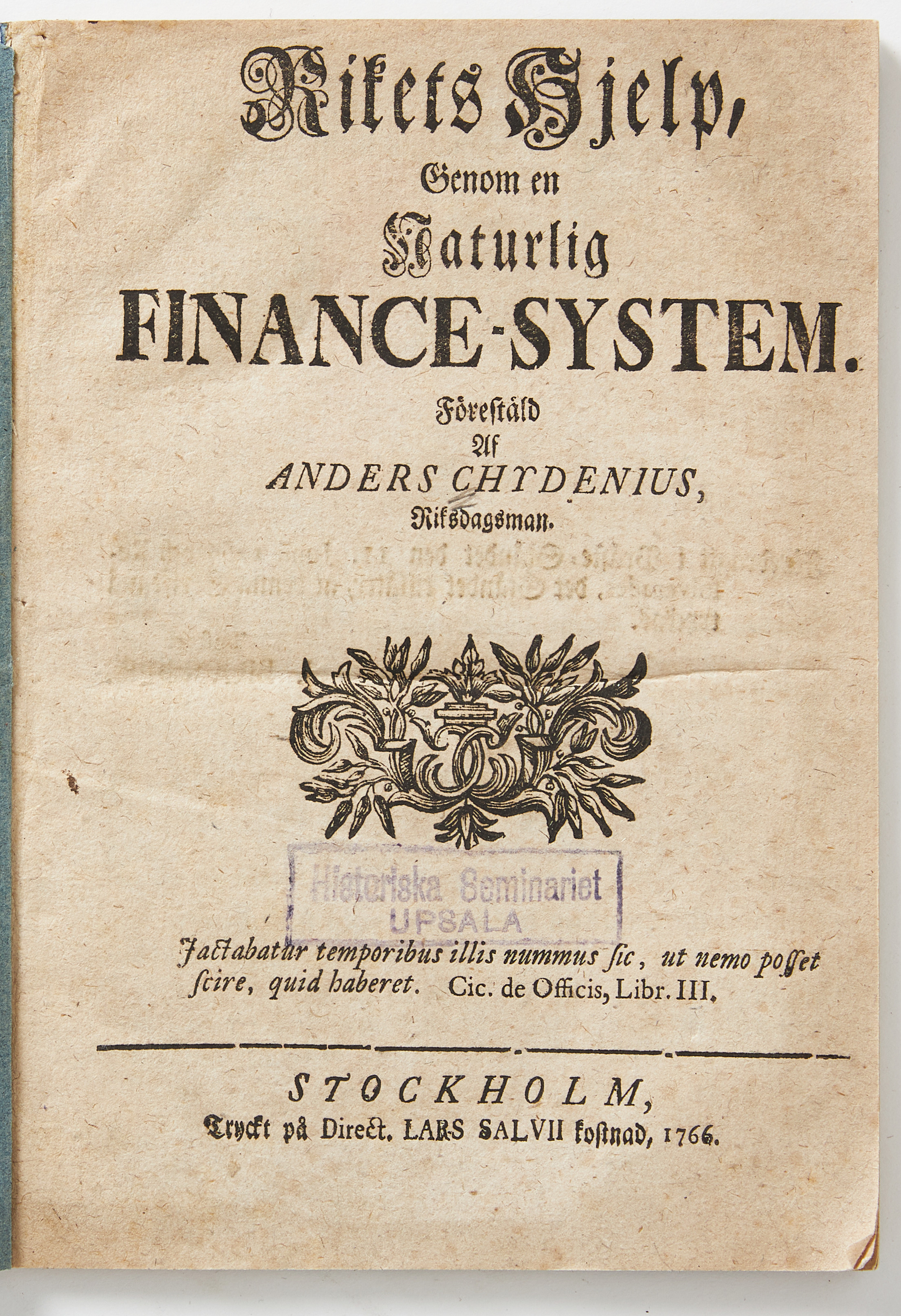 CHYDENIUS OMSTRIDDA SKRIFT RIKETS HJELP 1766.