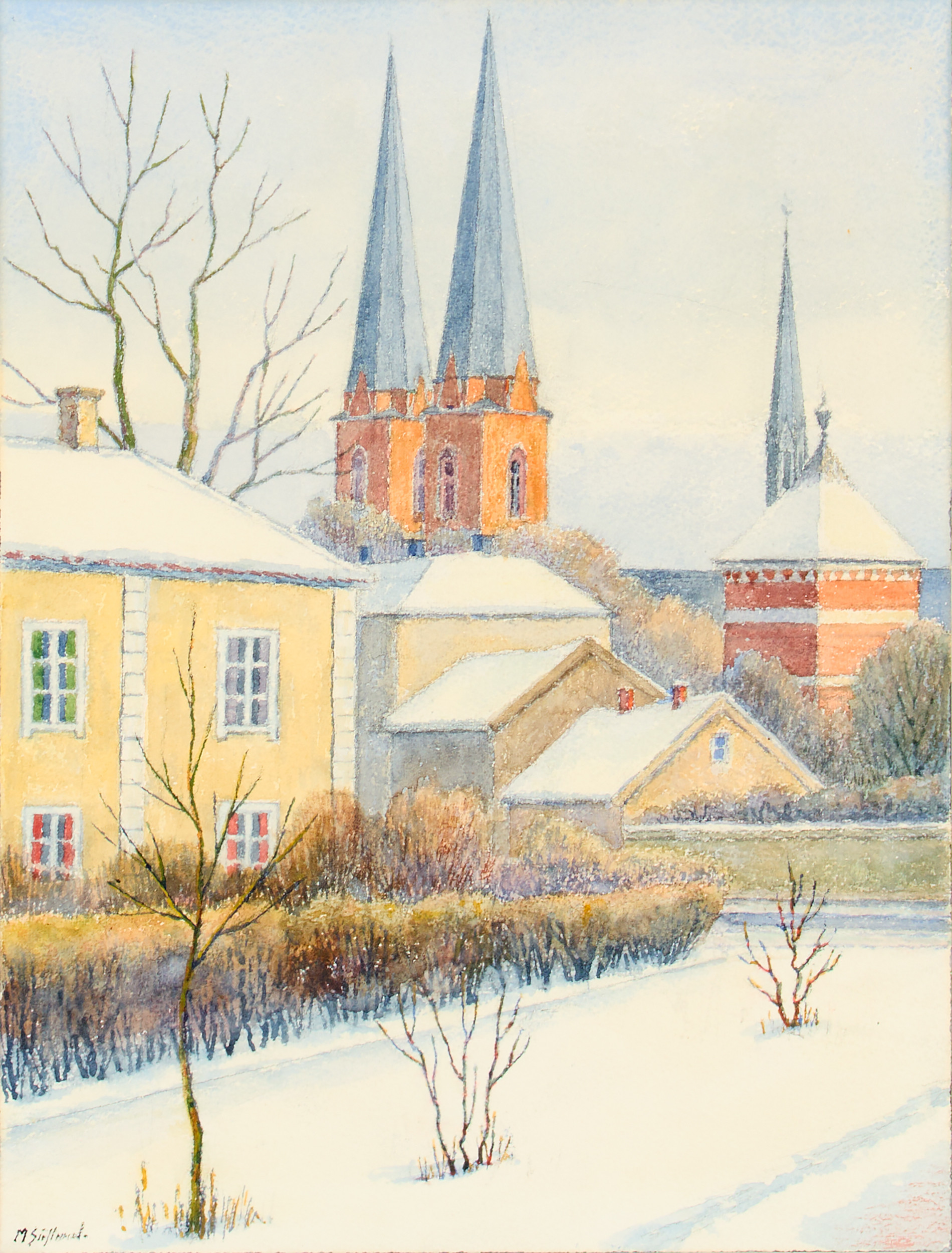 MARTIN SÄFLUND (1894-1976). Domkyrkan och Helga trefaldighets kyrka, Uppsala.