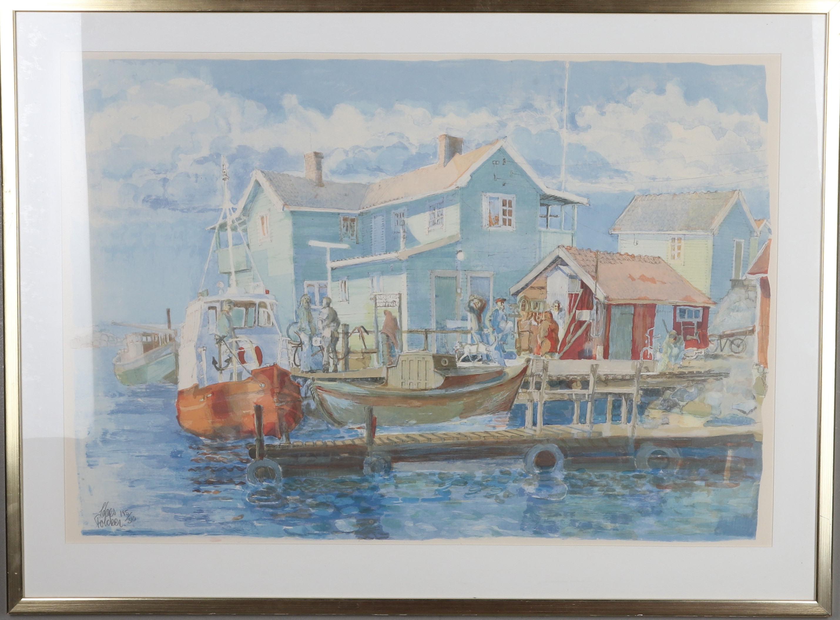 CLAES FOLCKER. Färglitografi, hamnmotiv, signerad och numrerad 195/310.