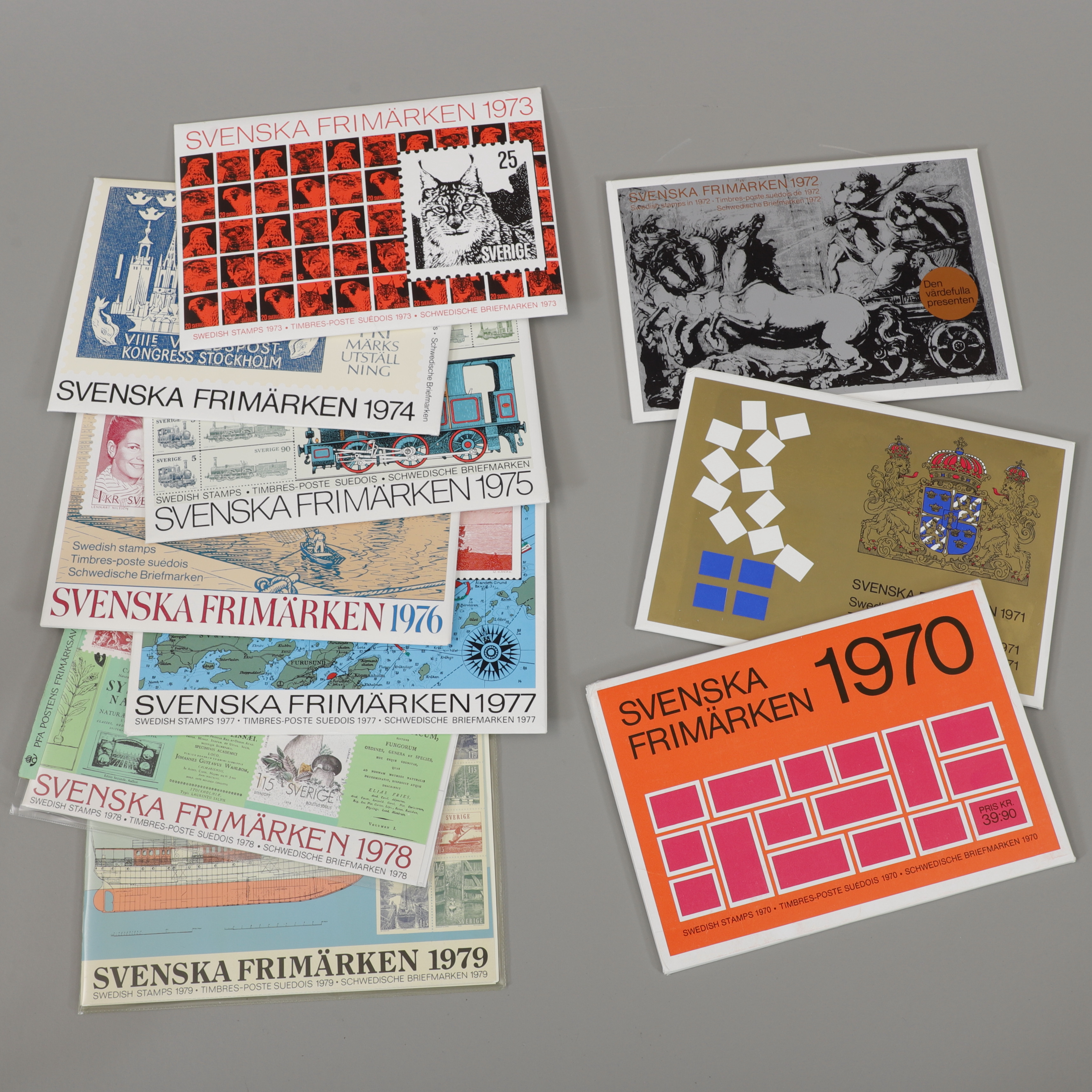 ÅRSSATSER, 10 st, "Svenska Frimärken", 1970-1979.